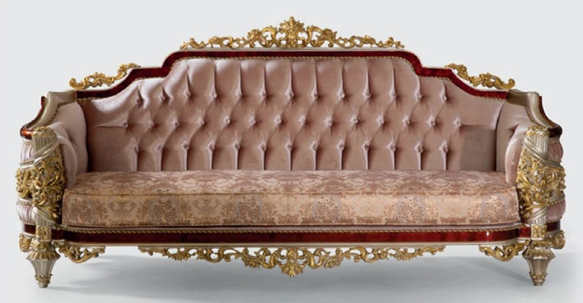 Luxury Baroque Living Room Set Pink / Brown / Silver / Gold - 2 Sofas & 2 Armchairs & 1 Coffee Table - Handmade Living Room Furniture in Baroque Style - Noble & Magnificent