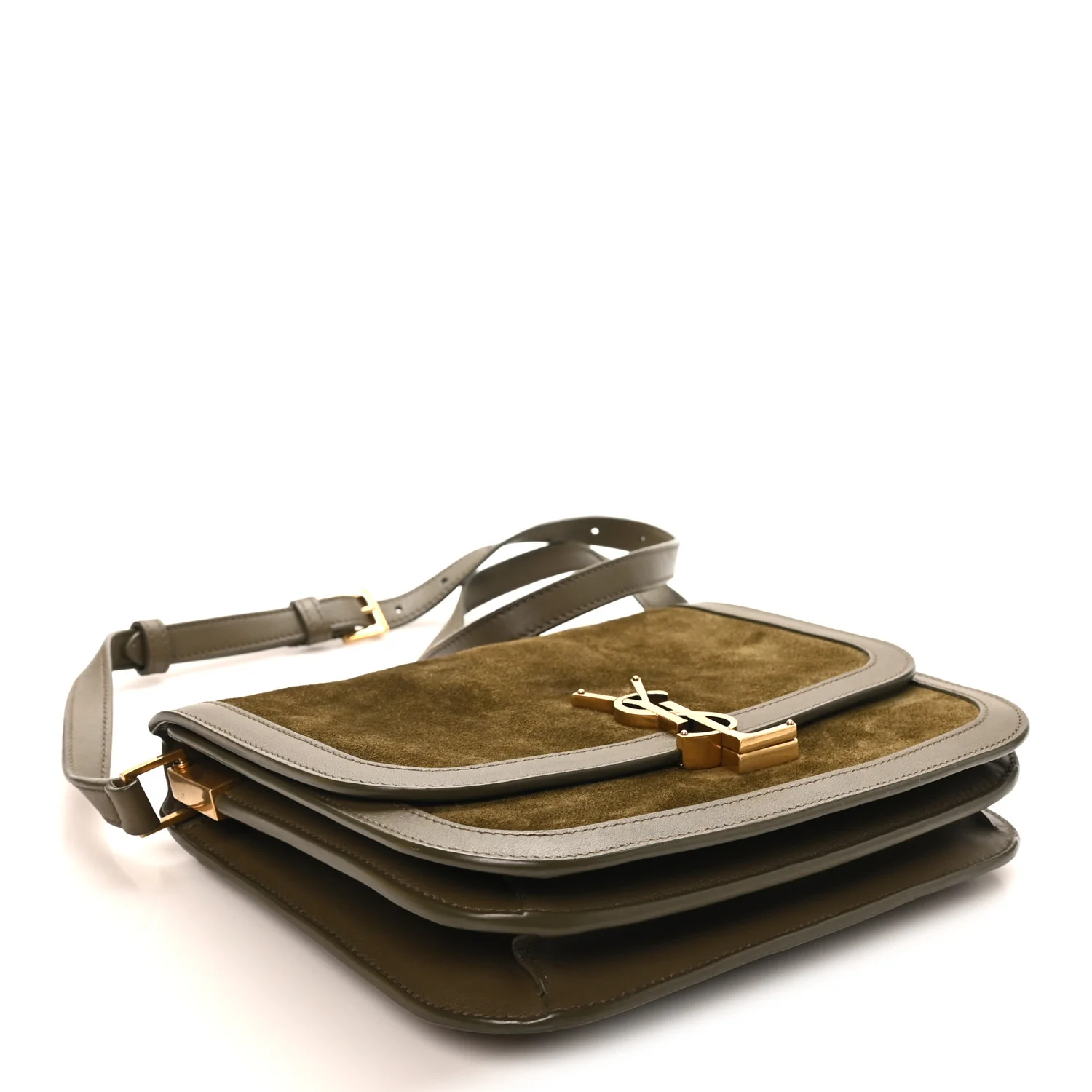 Suede Smooth Calfskin Monogram Medium Solferino Soft Satchel Olive - Top Club