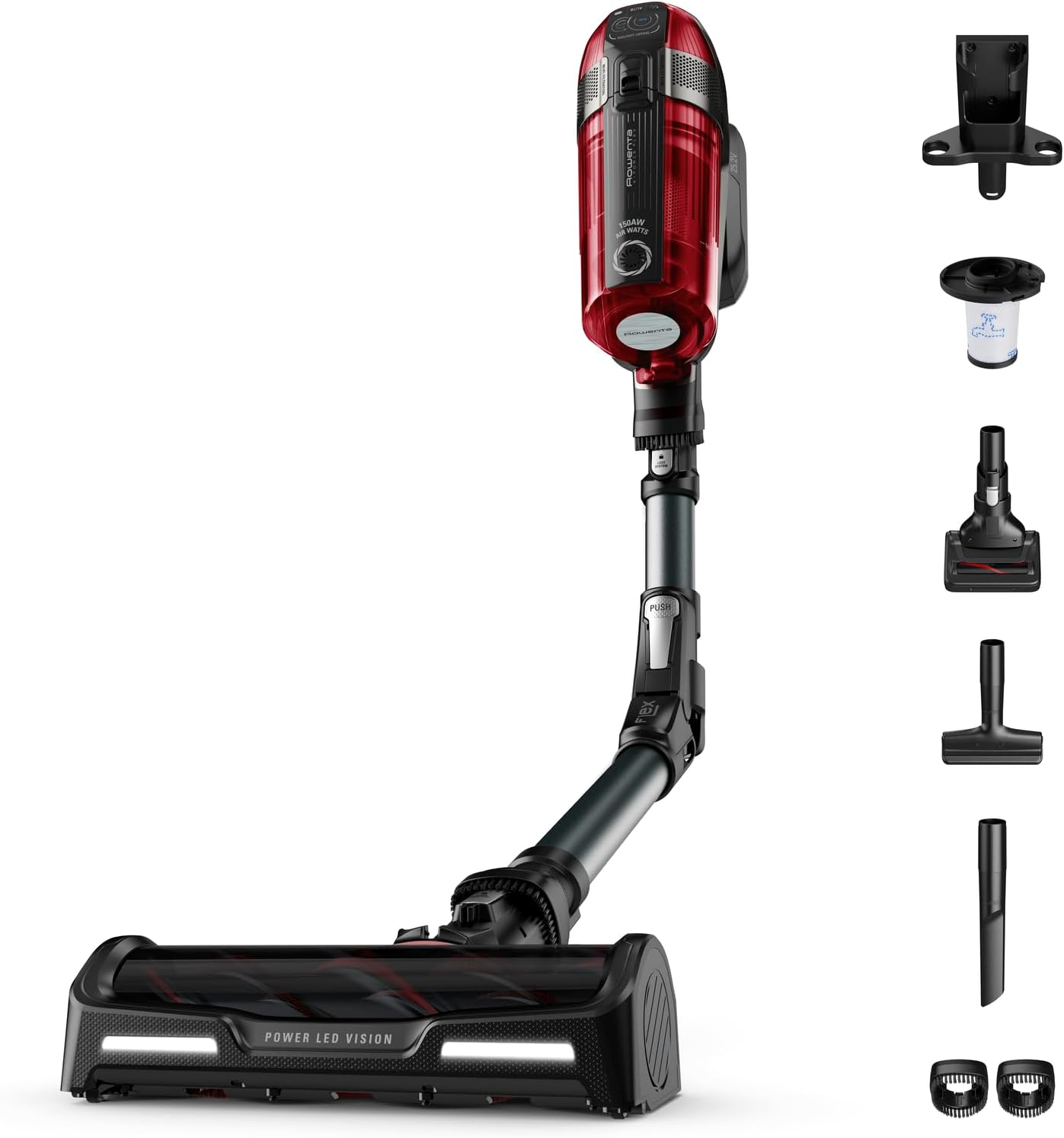 Rowenta X-Force 12.60 Animal Care, Aspirapolvere Senza Fili, 150 Air Watt, 45 min di Autonomia, Tecnologia Flex, Display di Controllo, Rosso & Grigio, RH98A8