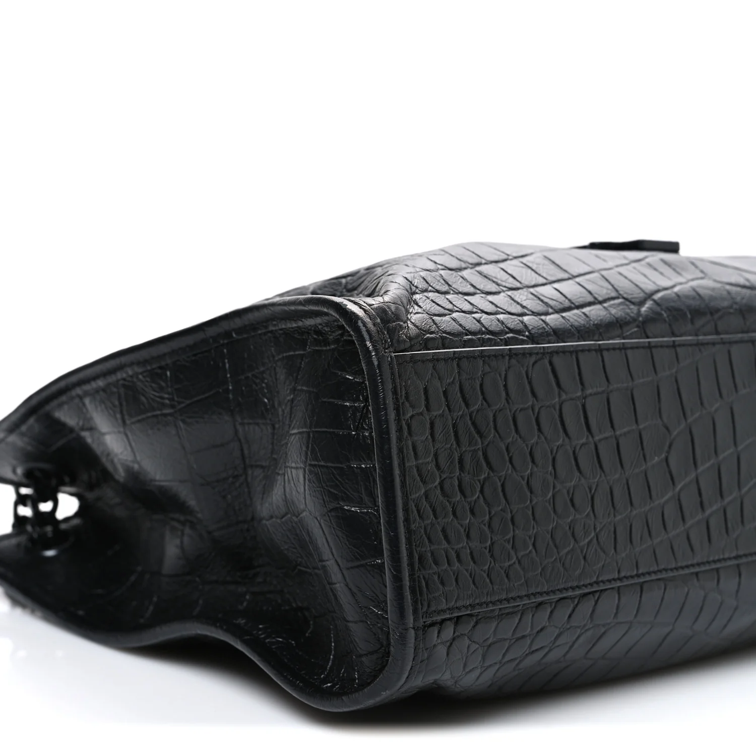 Calfskin Crocodile Embossed Monogram Medium Niki Shopping Bag Black - Top Club