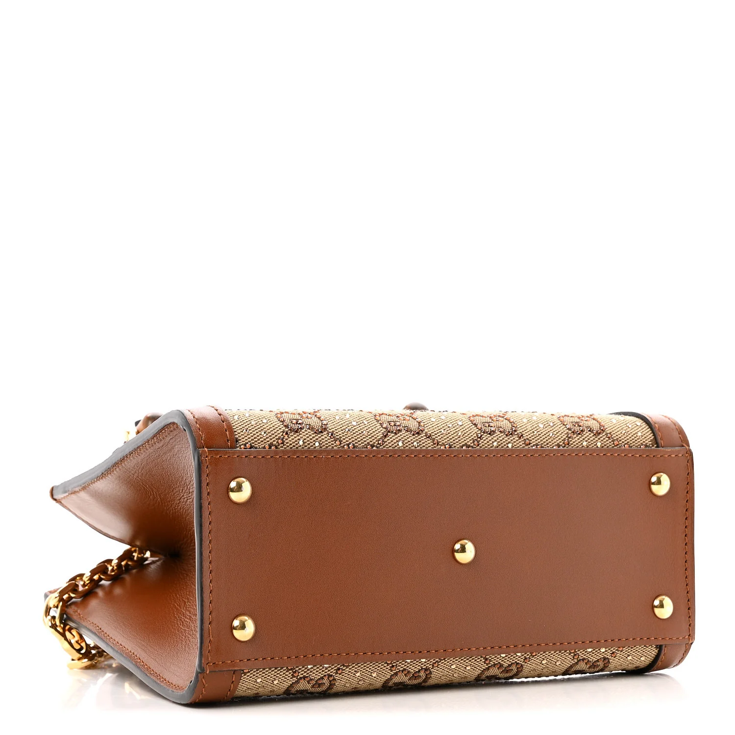 New Canvas Charisma Calfskin Crystal GG Monogram Mini Diana Tote Bag Camel Ebony - Top Club