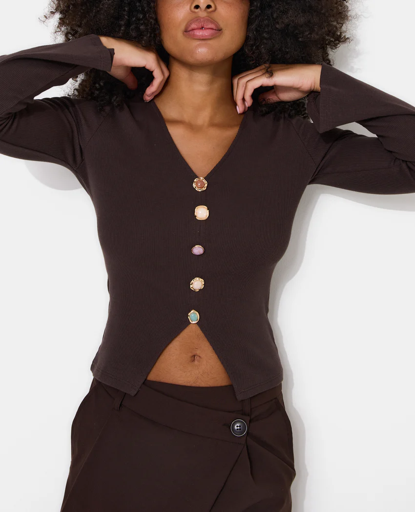 Pimkie T-shirt manches longues effet gilet boutons fantaisie