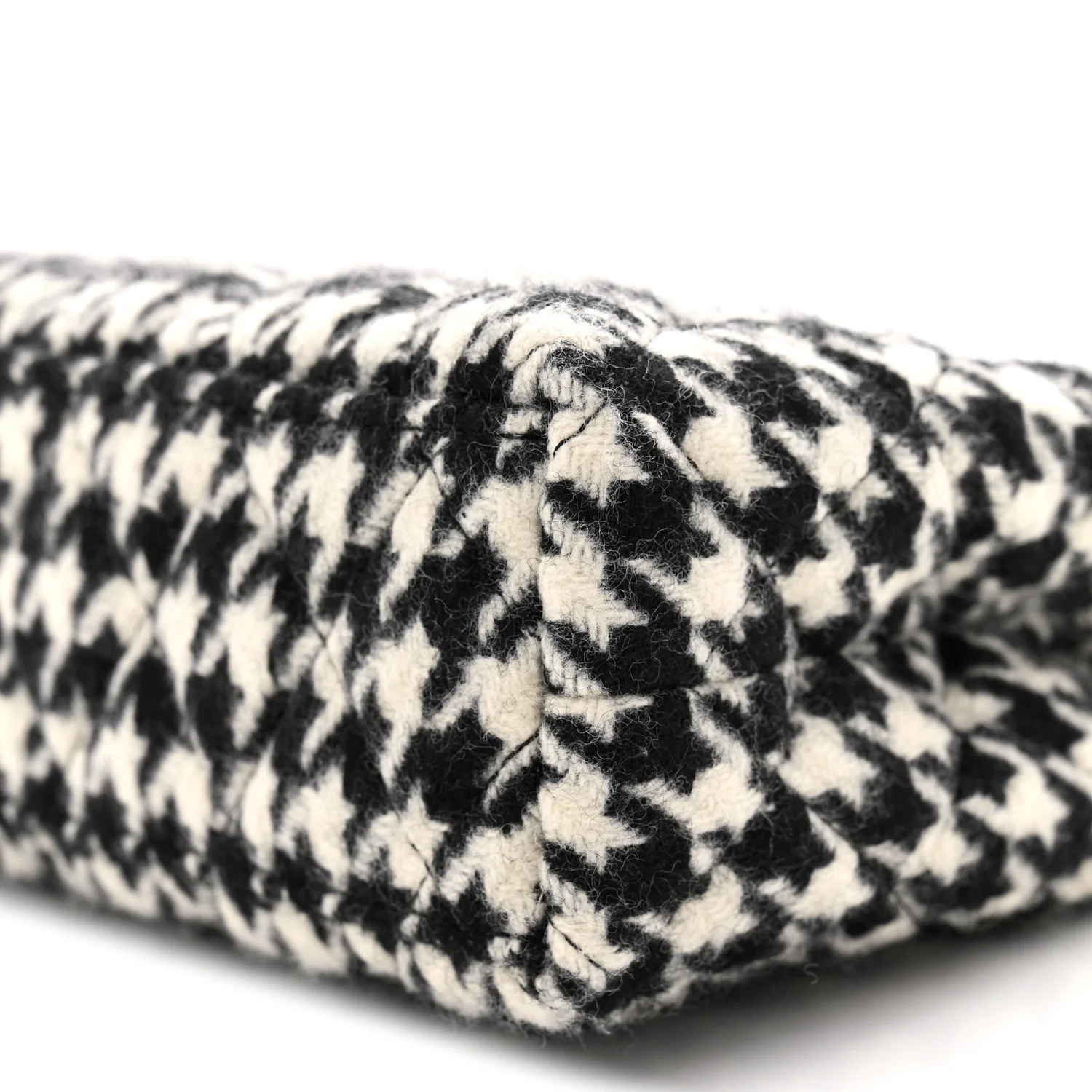 Tweed Houndstooth Quilted Nano Kelly Shopper Black White - Top Club