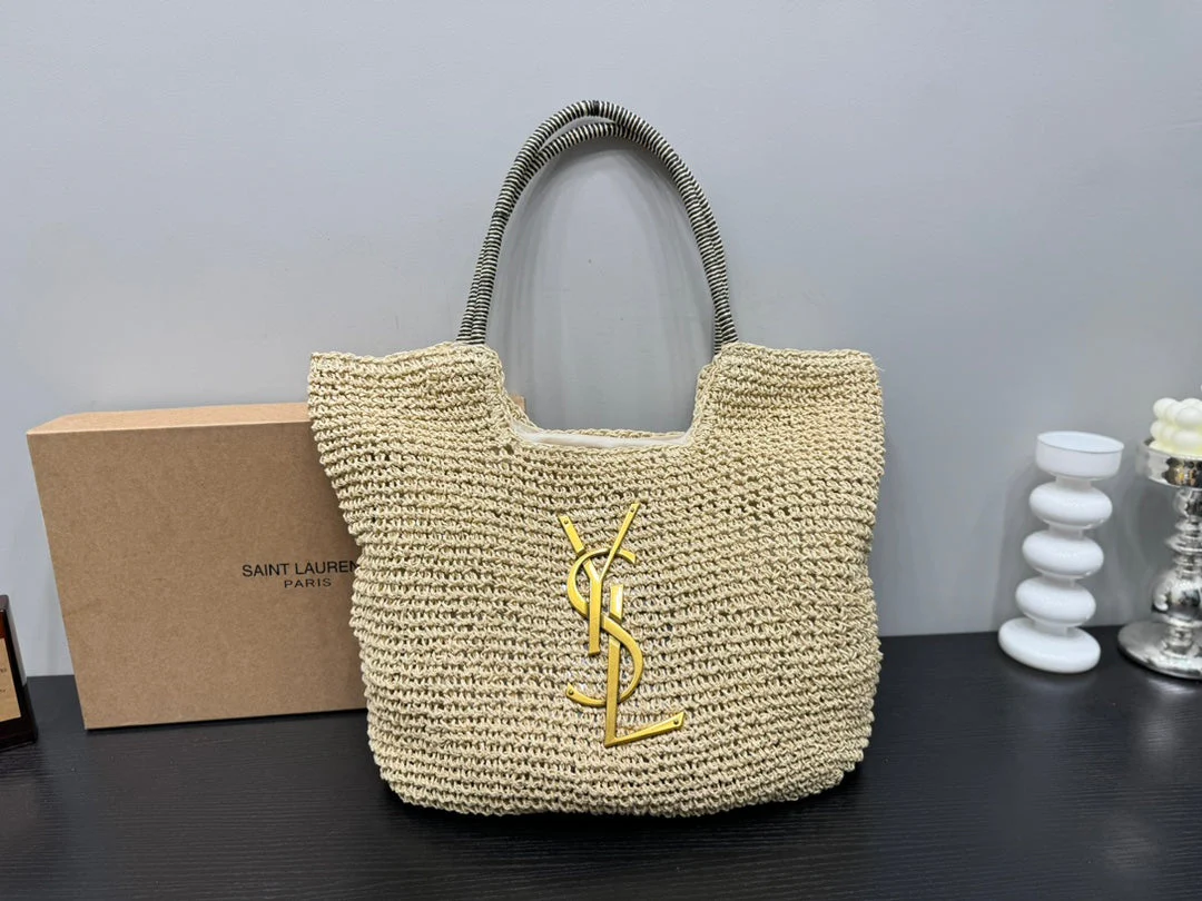 SAINT LAURENT YSL Retro Elegant Tote Bag Straw 43x39cm - Top Club