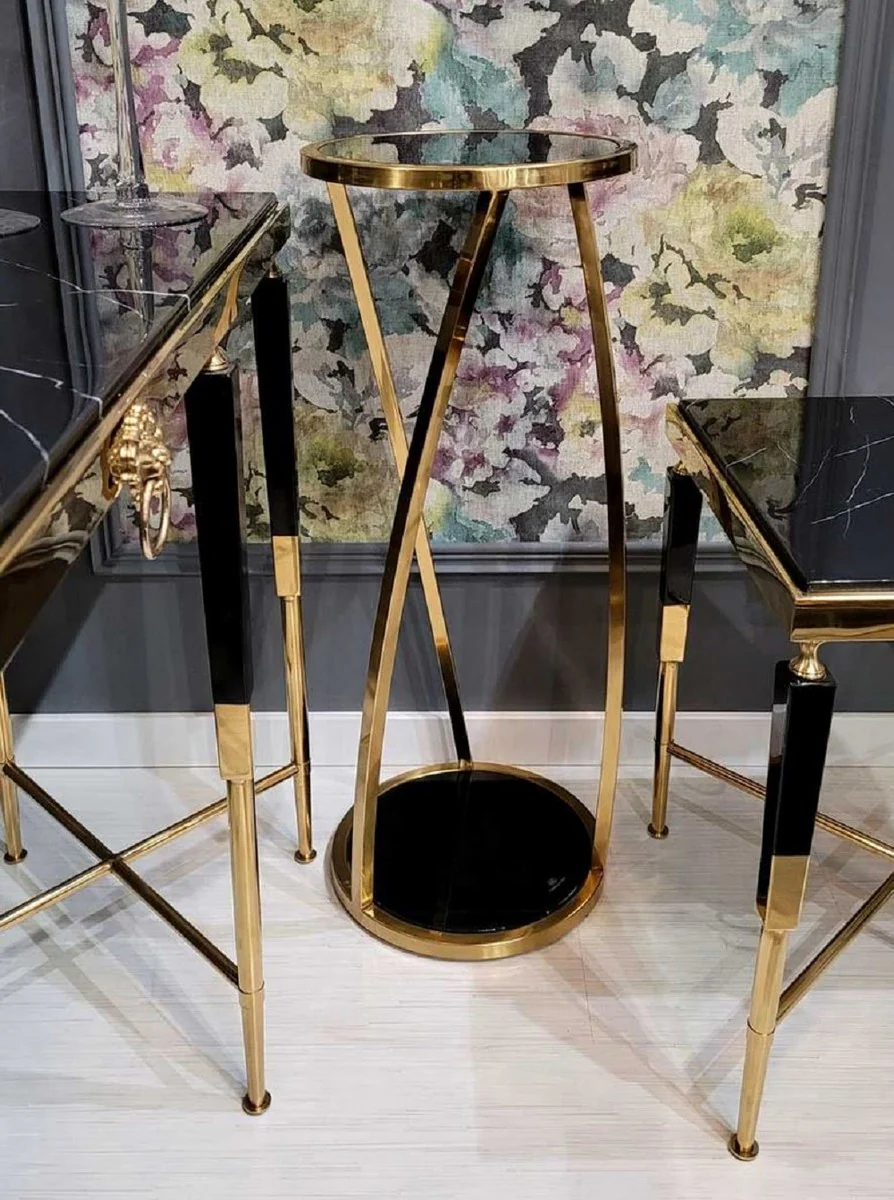 Luxury side table gold / black Ø 35 x H. 90 cm - Round stainless steel flower table with tinted glass tops - Living room furniture - Luxury furniture