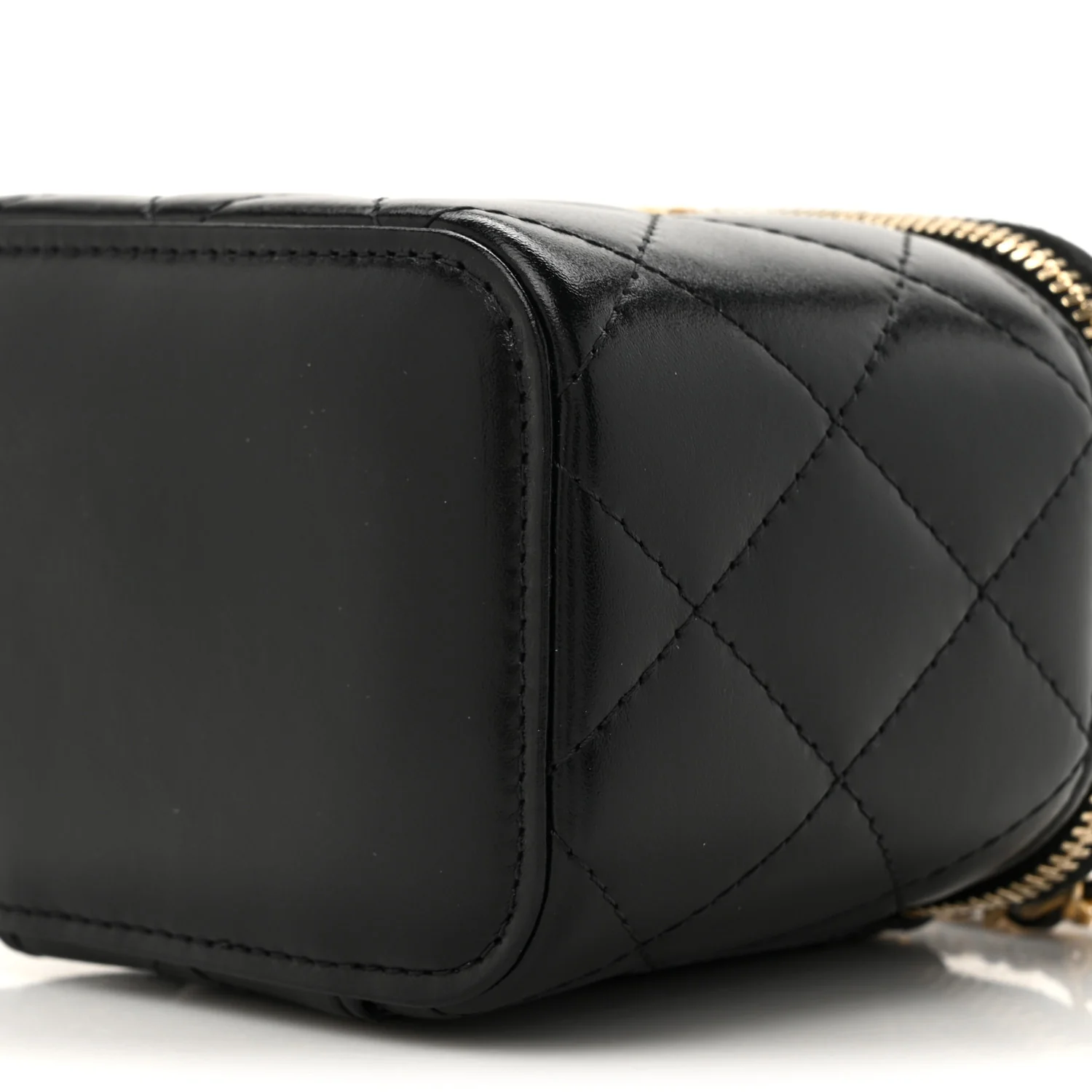 Calfskin Quilted Mini Perfect Fit Vanity Case With Chain Black - Top Club