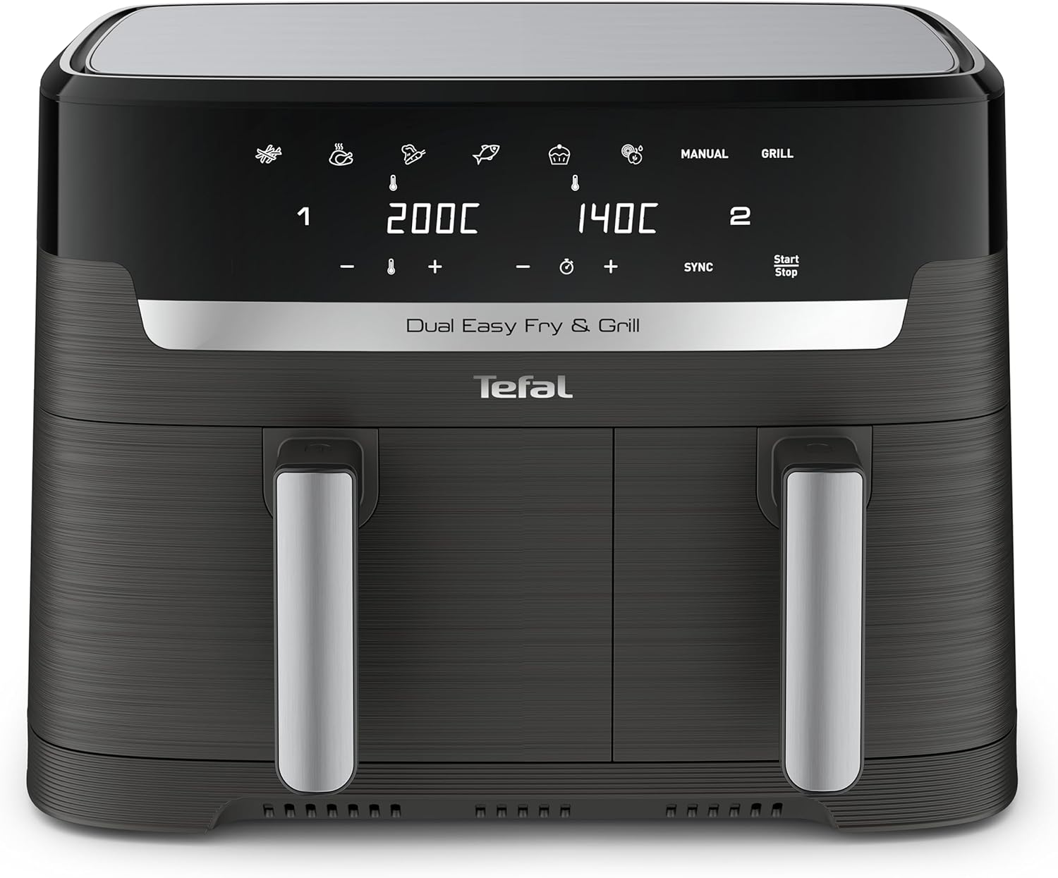 Tefal EY905B10, Easy Fry & Grill Dual XXL, 8,3 L, acciaio inossidabile, doppi cassetti, friggitrice ad aria combinata e grill, pasto completo in famiglia, risparmio energetico, 8 programmi di cottura