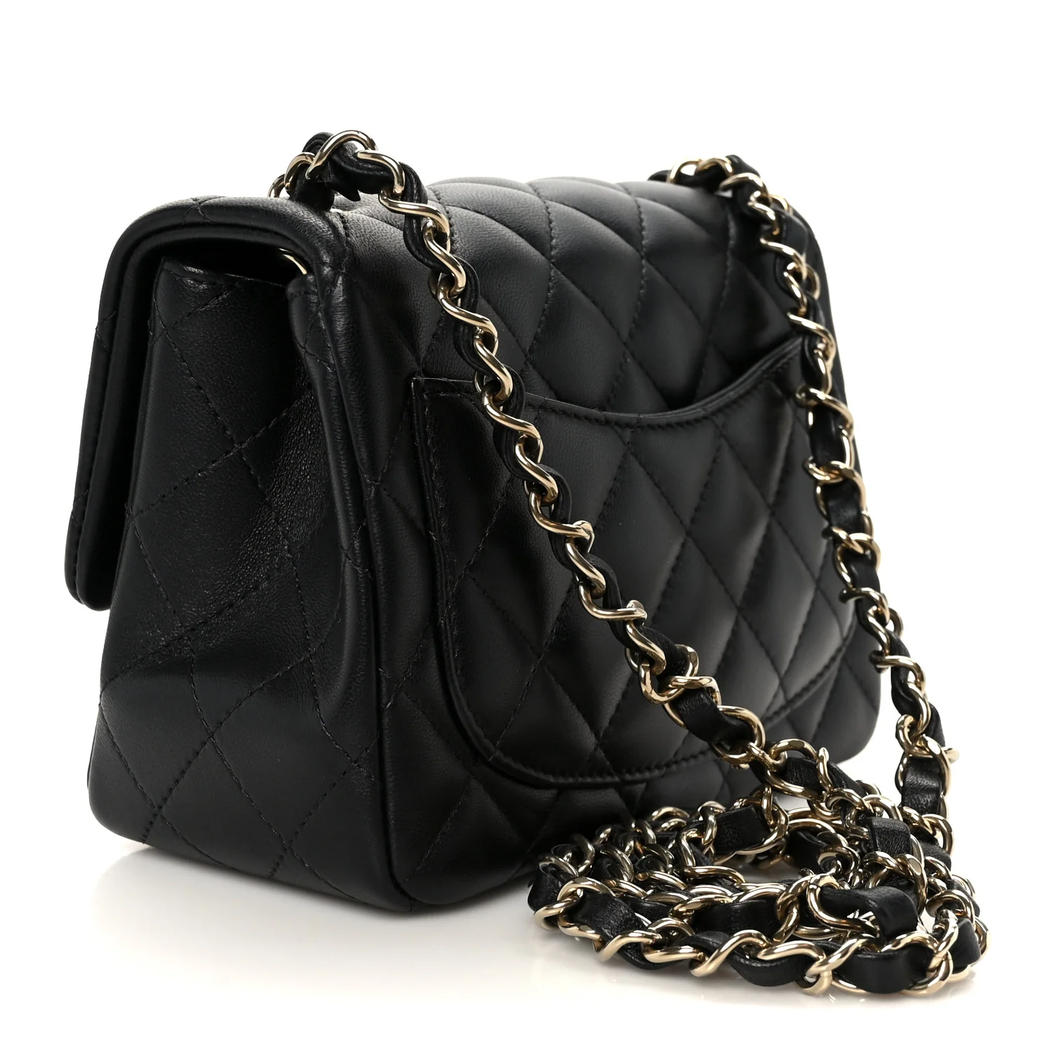 Lambskin Quilted Mini Square Flap Black - Top Club