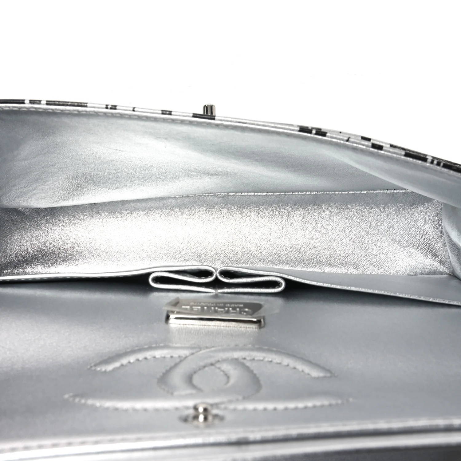 Lambskin Graffiti Printed Medium Double Flap Black Silver - Top Club