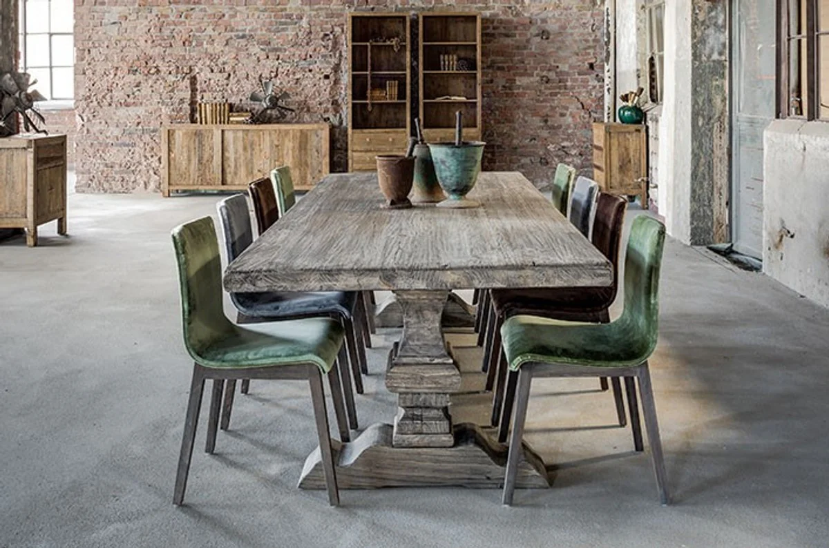 Country house dining table oak rustic gray - baroque style table solid oak wood