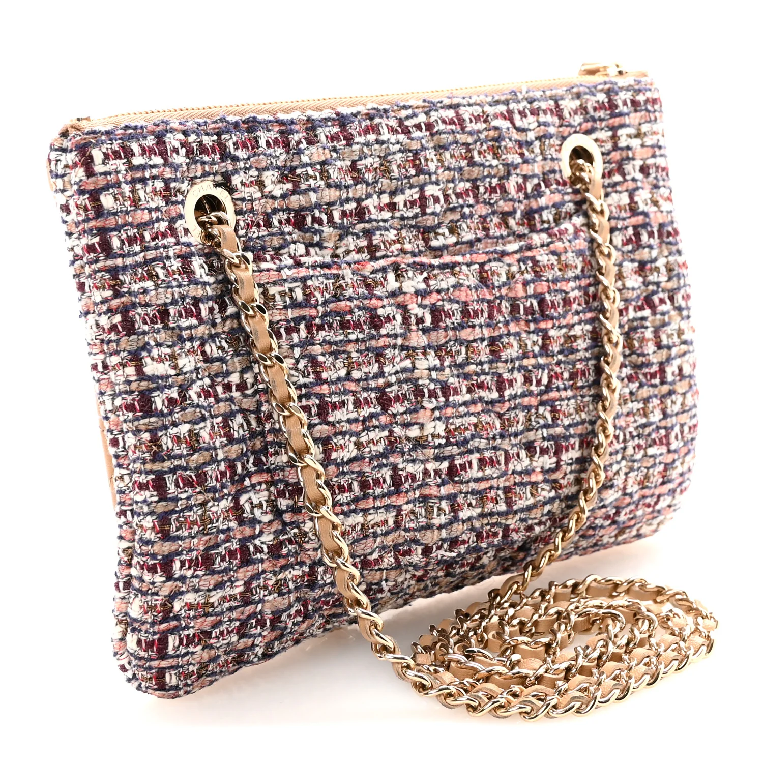 Tweed Lambskin Quilted Pouch Beige Multicolor - Top Club