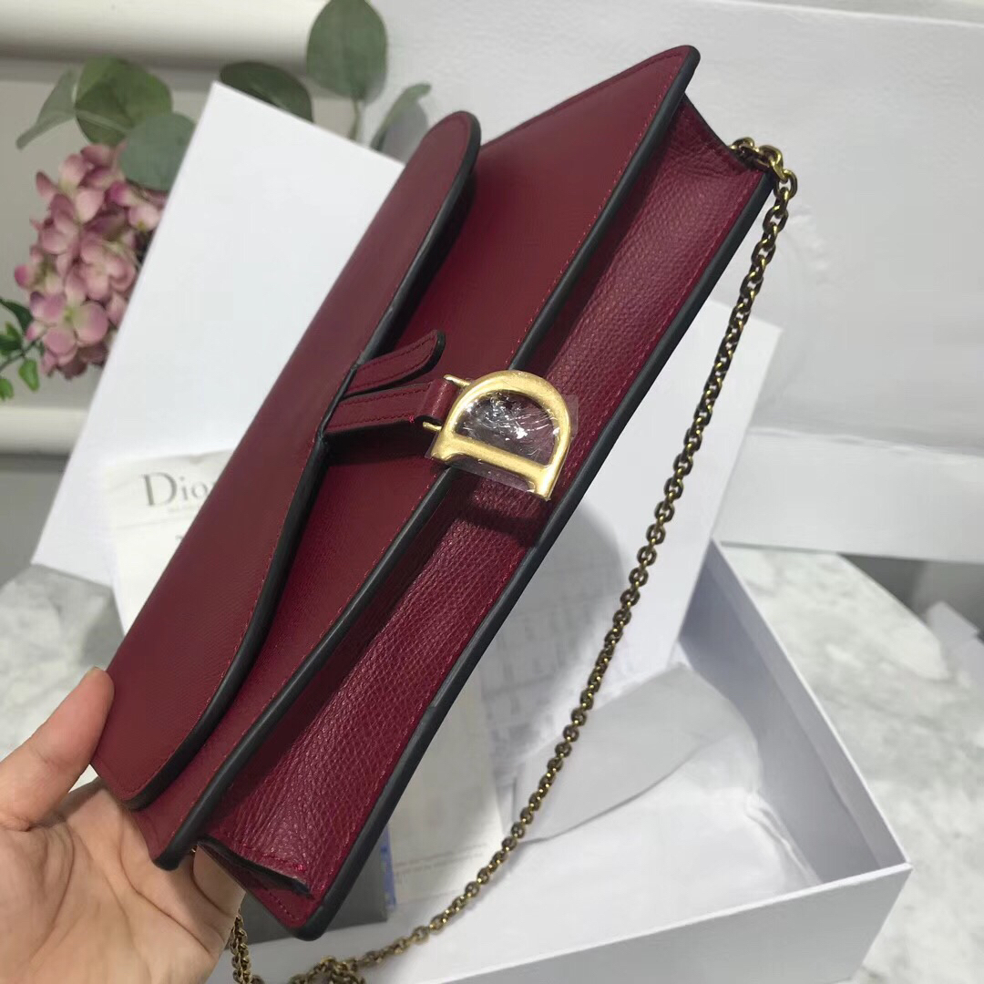 D Bordeaux Calskin Saddle Chain Clutch - Top Club