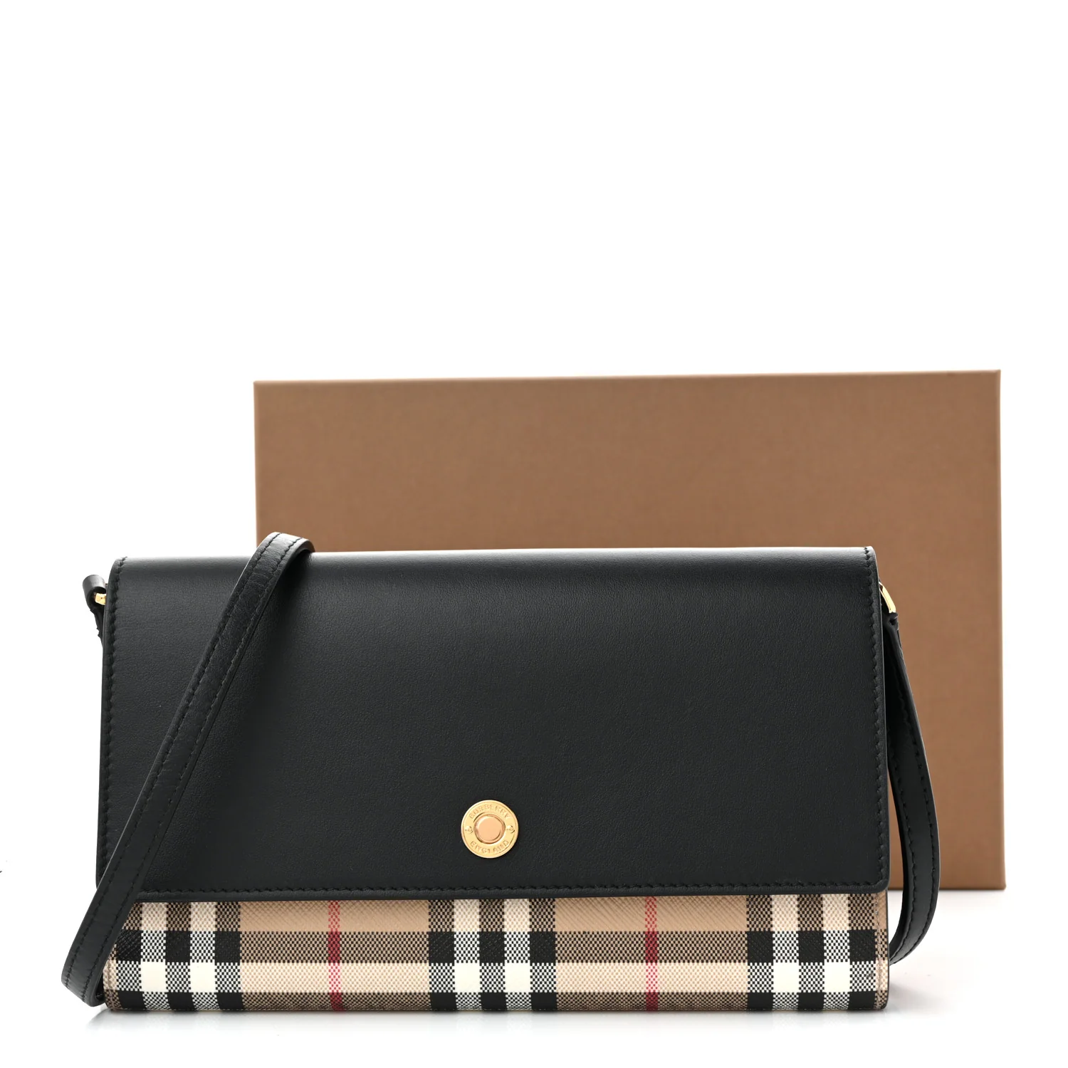 Calfskin Vintage Check Hannah Wallet with Detachable Strap Black - Top Club