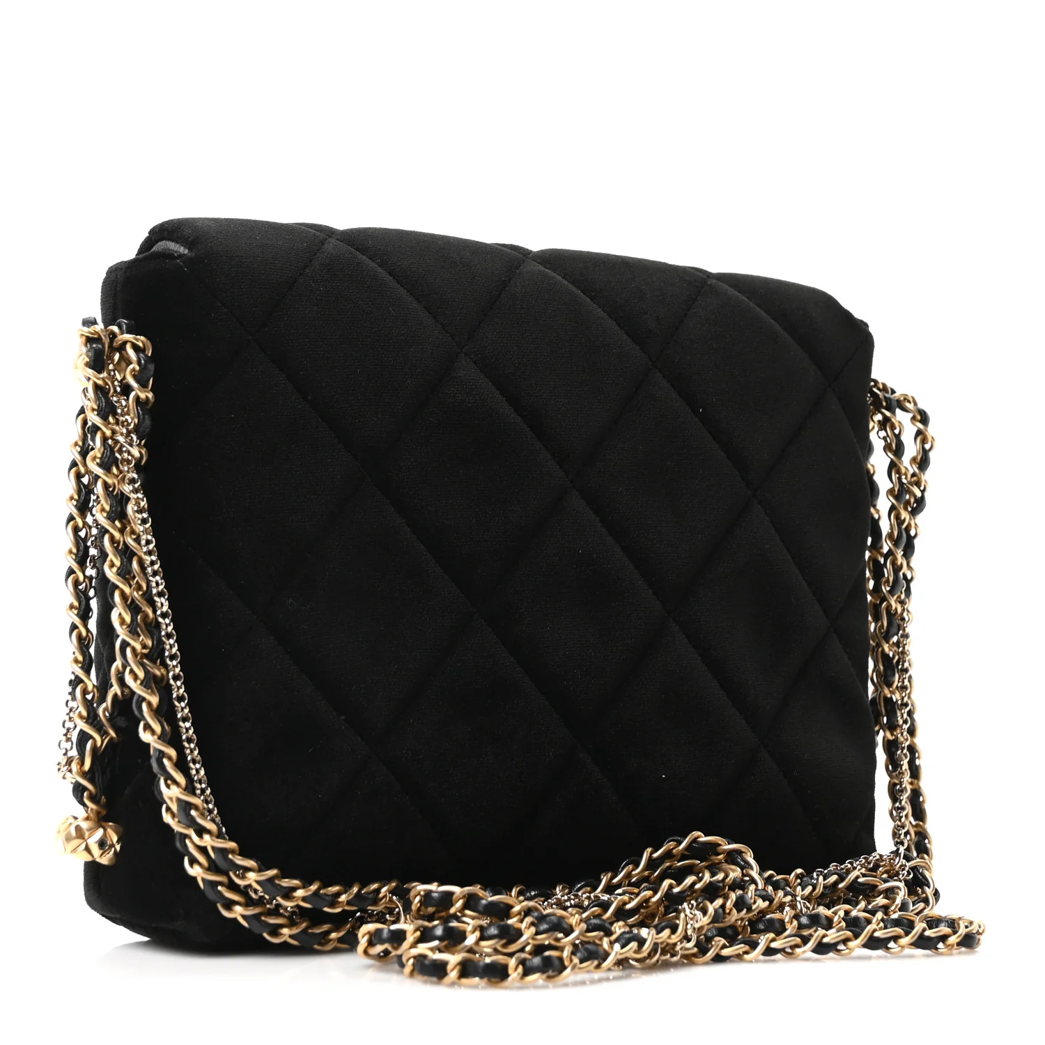 Velvet Quilted Crush On Chains Flap Bag Black - Top Club
