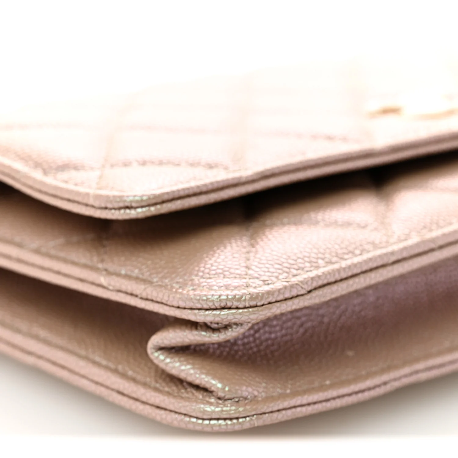 Iridescent Caviar Quilted Wallet on Chain WOC Beige - Top Club