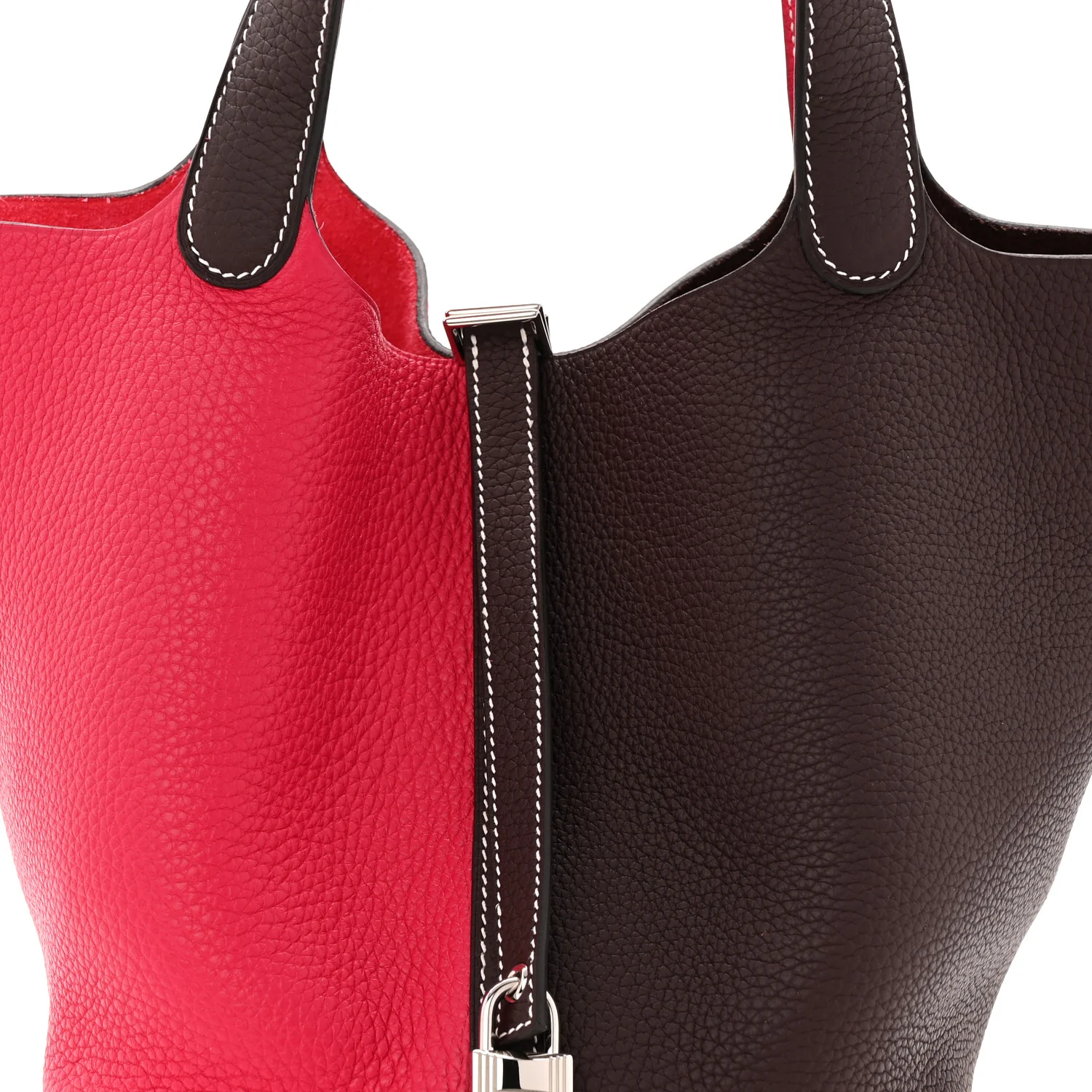 Taurillon Clemence Casaque Picotin Lock 18 PM Rouge Sellier Framboise - Top Club