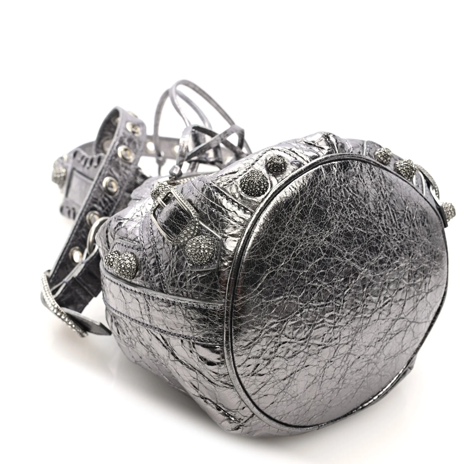 Metallic Agneau Arena Crystal Le Cagole Bucket Bag XS Silver - Top Club