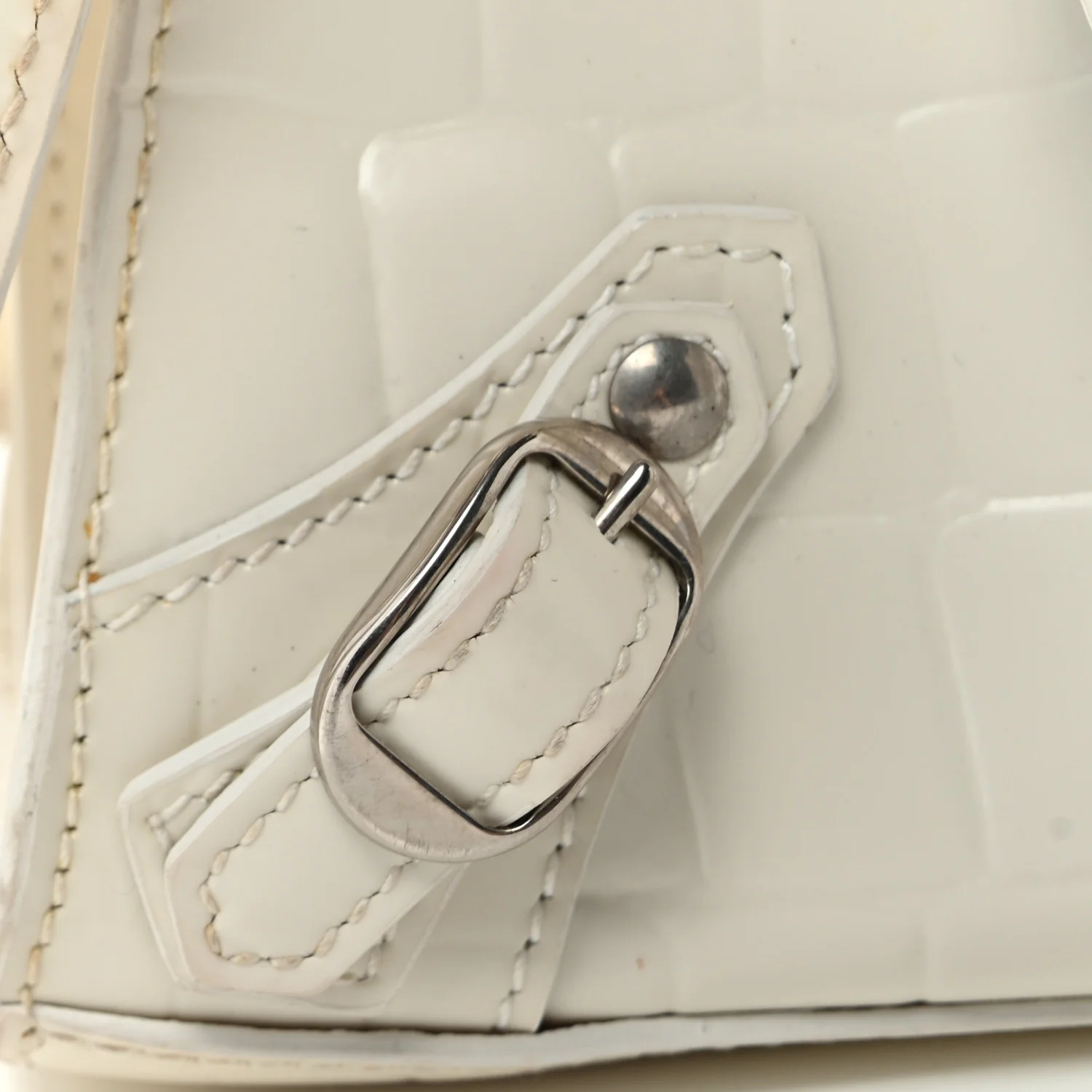 Semi Shiny Calfskin Crocodile Embossed Neo Classic Silver Hardware Nano City Crossbody White - Top Club