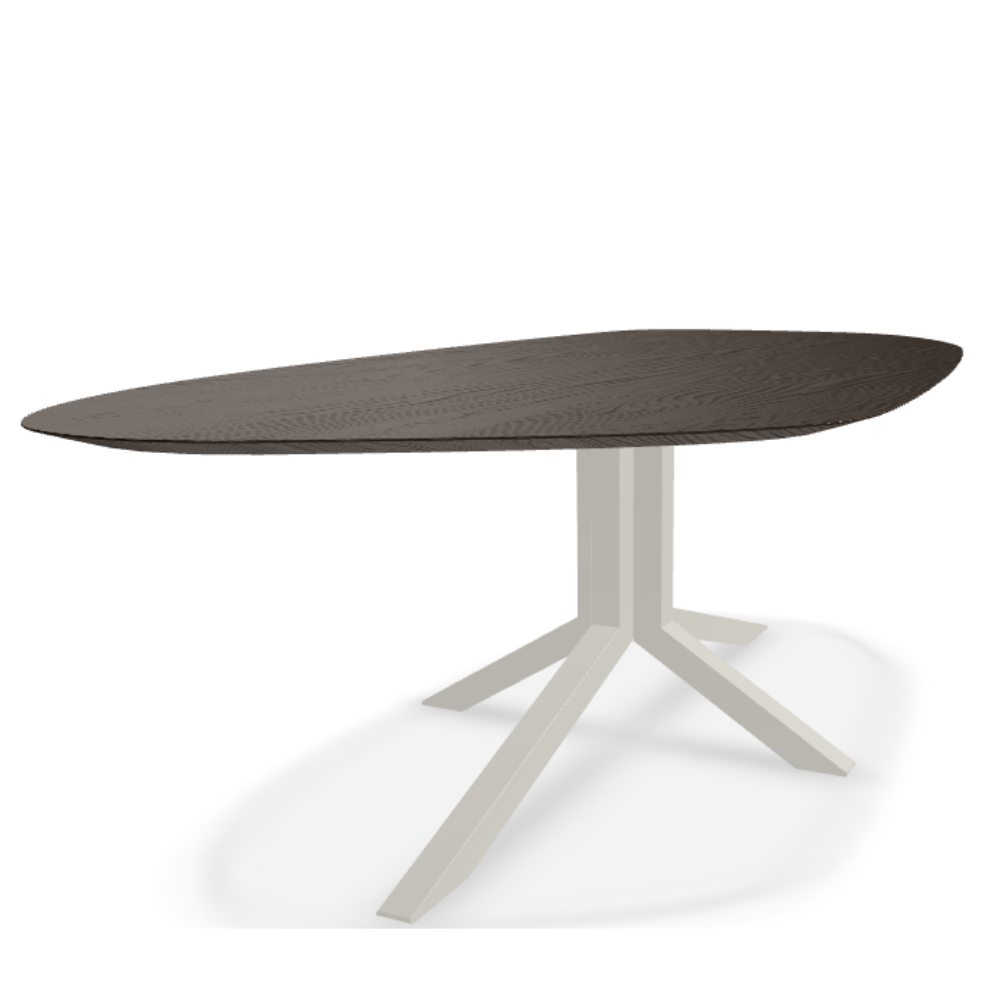 They & Me eettafel Starry Night – organisch 240 x 120 x 75 | Eiken Geborsteld Black Lak | Verjongde Rand | Onderstel RAL9010 zuiverwit