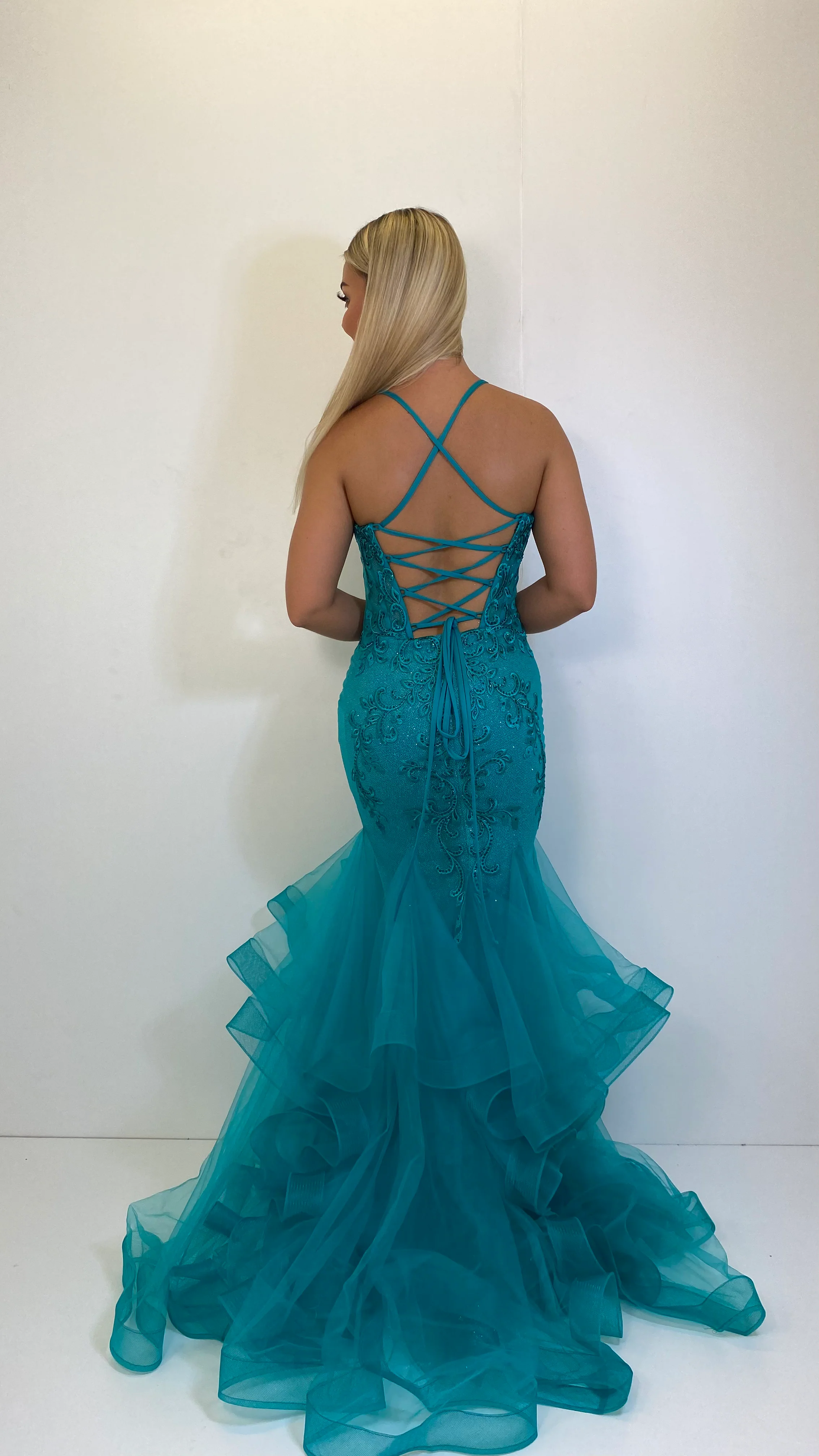 Green Swirl Corset Fishtail Glamorous Prom Dress