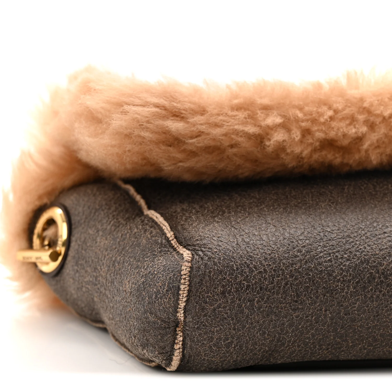 Shearling Calfskin Small Reversible Monogram Kate Satchel Ecru Dark Brown - Top Club