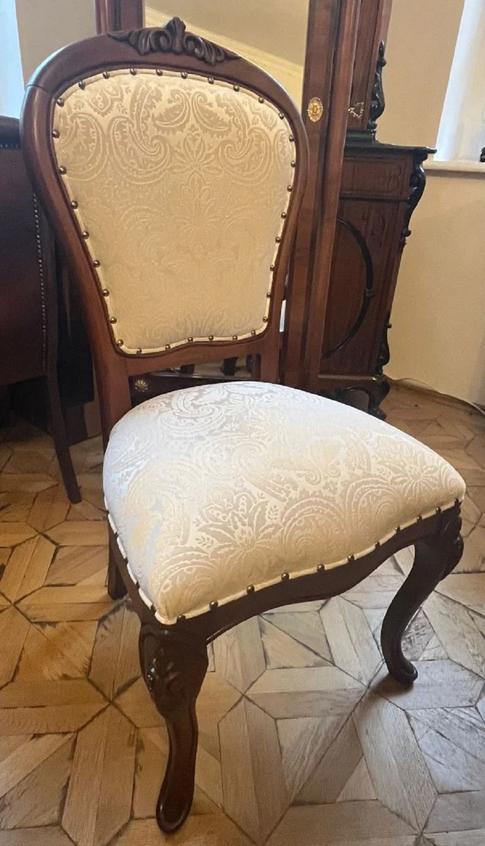 Luxury Baroque Dining Room Chair Cream / Brown - Handcrafted Solid Wood Chair with Elegant Pattern - Baroque Style Kitchen Chair - Baroque Dining Room Furniture - Noble & Magnificent