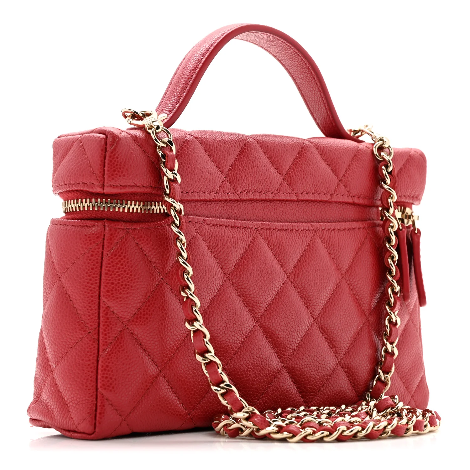 Caviar Quilted Top Handle Slim Vanity With Chain Red - Top Club