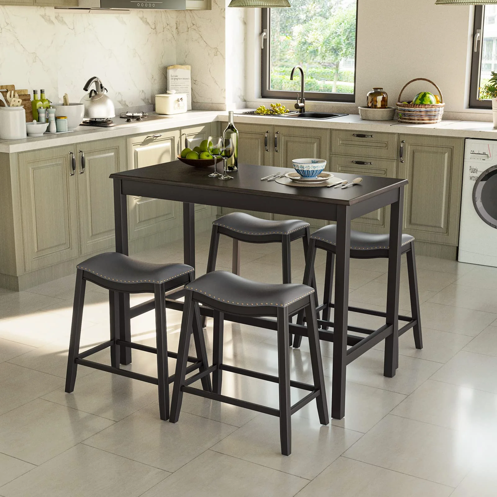 BEFOUNDLOVELY Dining Table Set for 4, Kitchen Counter Height Table w/ 4 Stools, 5 Piece Bistro Table Set