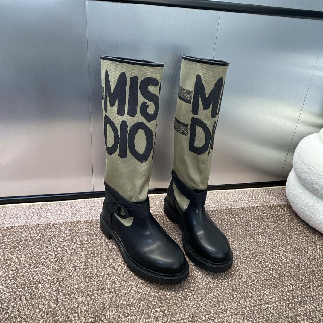 Dior KDI929CMV_S17X Warm Taupe Technical Canvas with Black Miss Dior Graffiti Print and Black Calfskin - Sneaker Replica Workshop