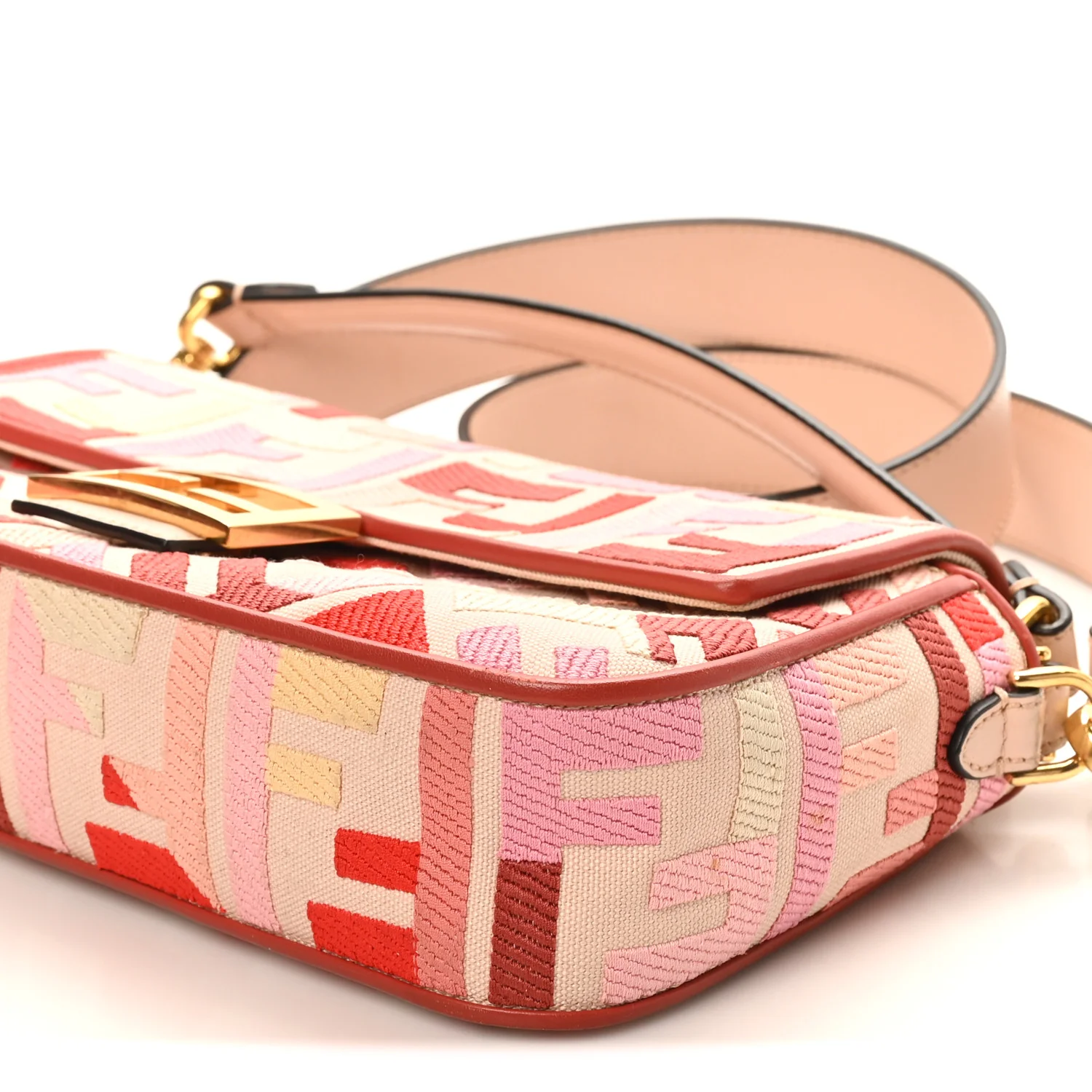 Canvas Vitello King FF Embroidered Baguette Rosa Quarzo Bloody Mary Multicolor - Top Club