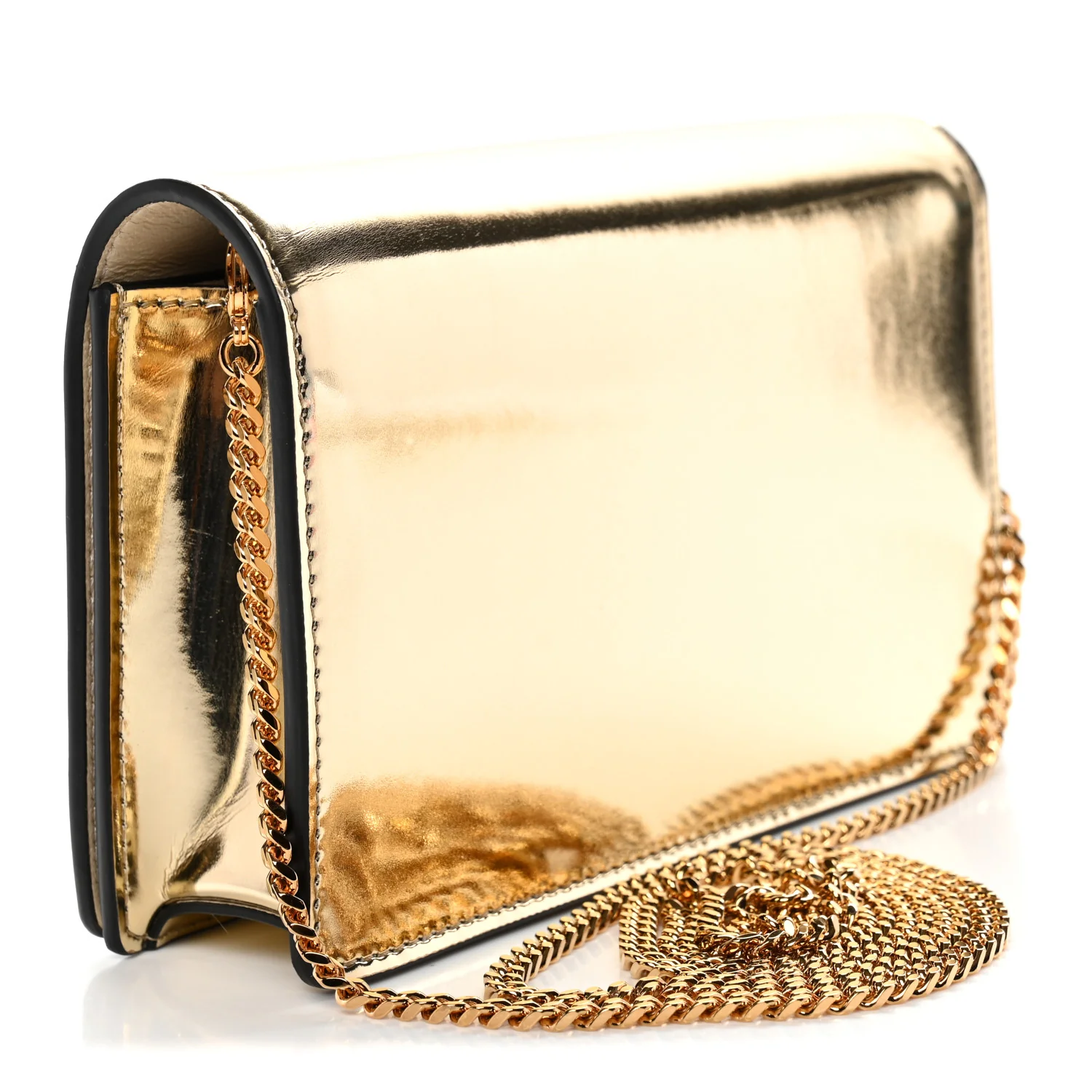 Patent Metallic Crystal Medusa Clutch On Chain Gold - Top Club