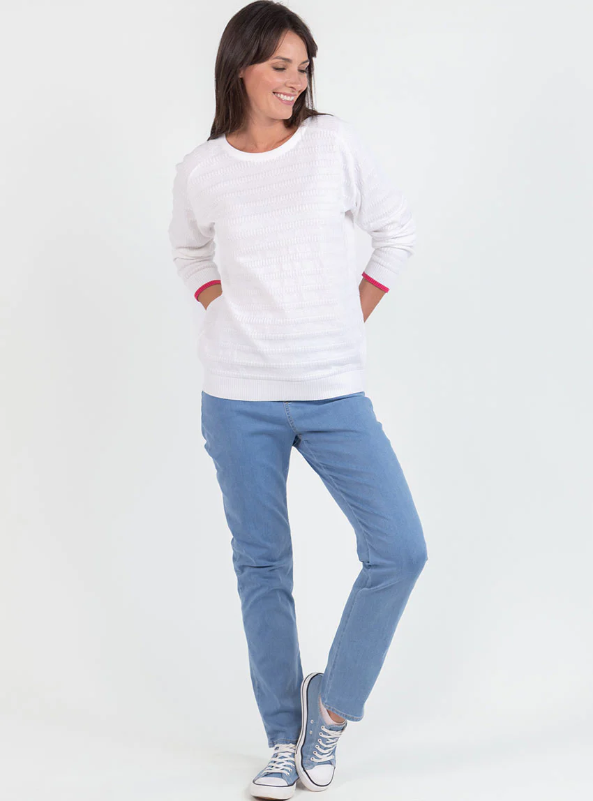 Pull femme esprit sweat en coton blanc