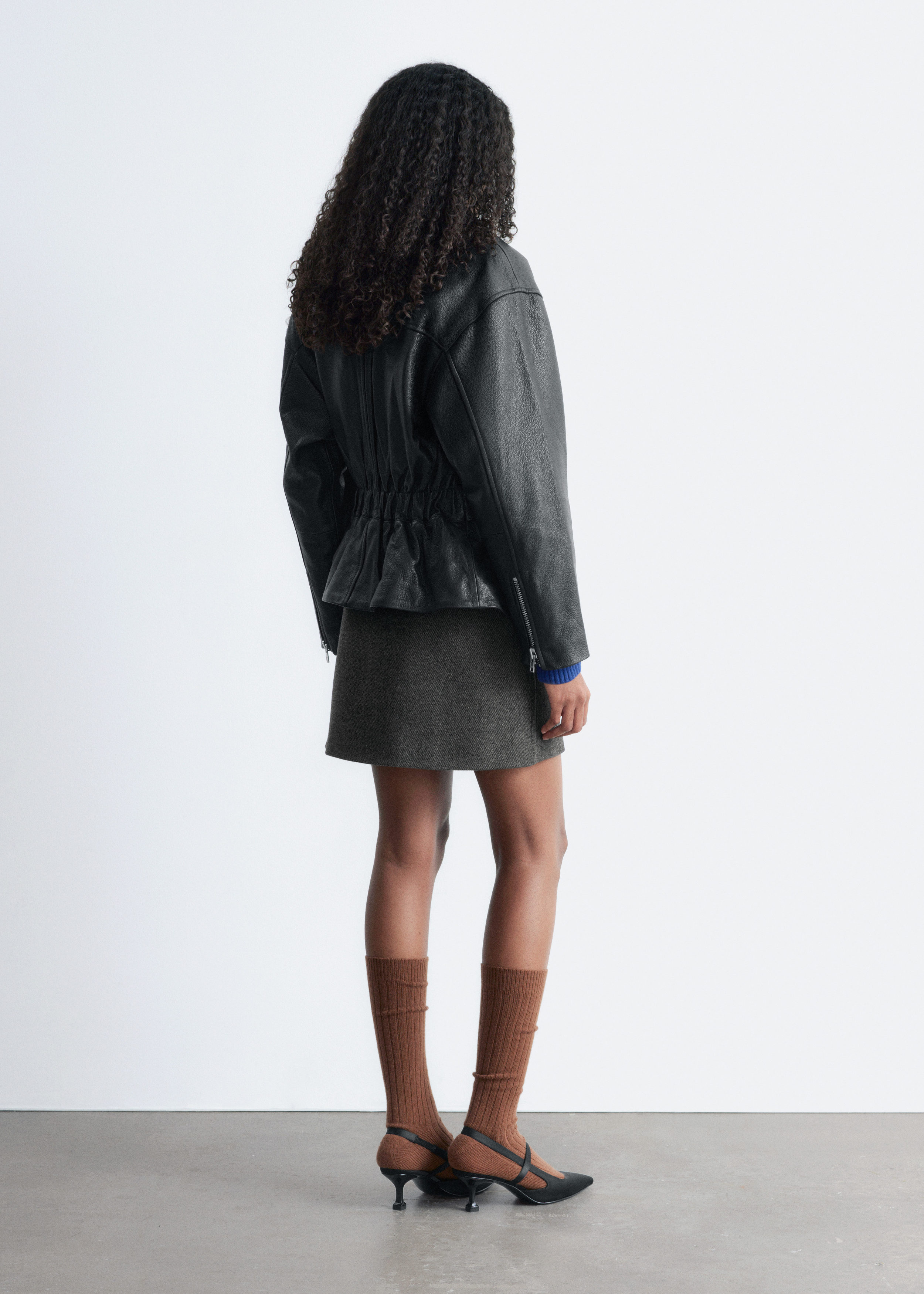 & Other Stories BELTED LEATHER BIKER JACKET