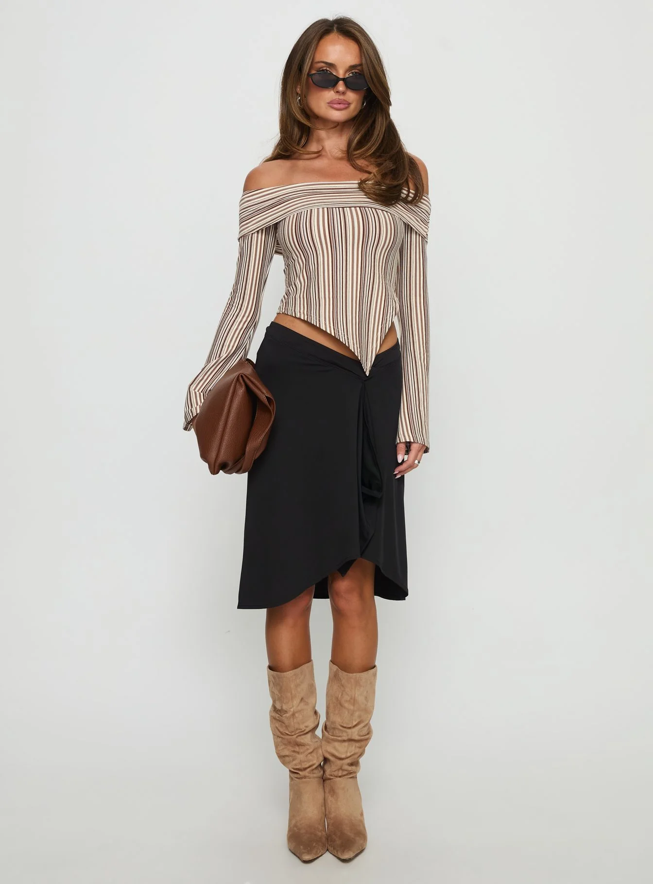 Newbery Off Shoulder Asymmetrical Long Sleeve Top Stripe