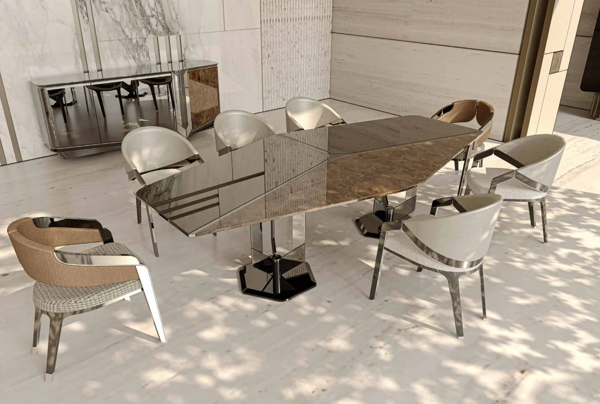 Luxury designer dining table black / brown / silver 250 x 116 x H. 78 cm - luxury furniture - designer furniture - dining room furniture - hotel furniture - luxury quality