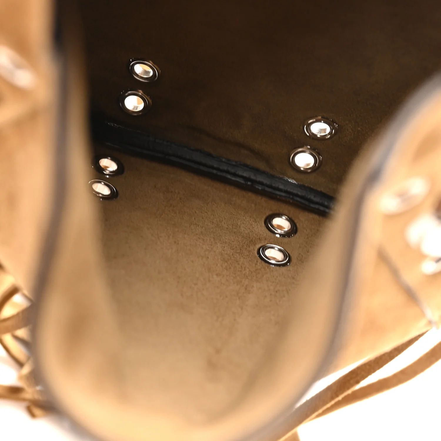 Suede Studded Small Nellcote Fringe Shoulder Bag Havana Beige - Top Club
