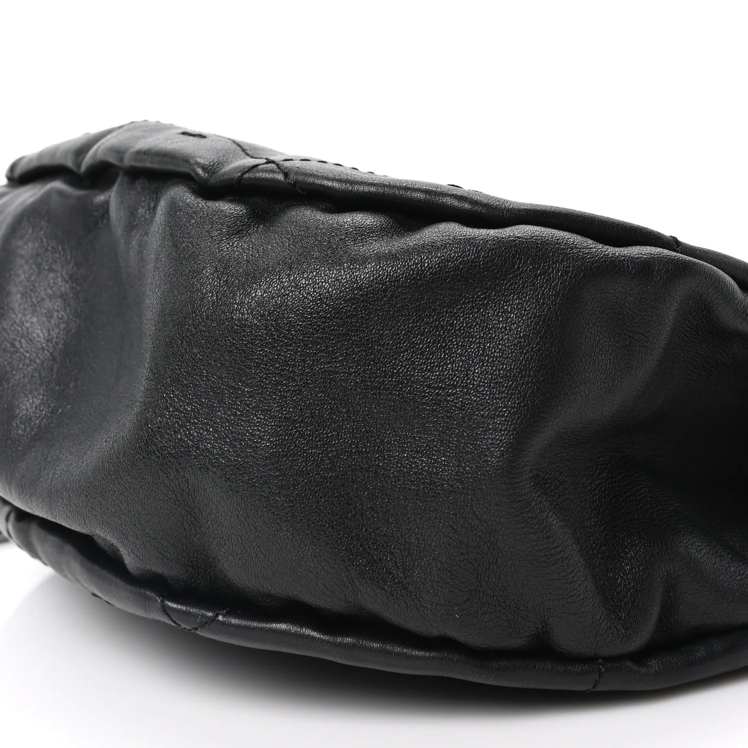 Lambskin Stitched Chocolate Bar Chain Fringe Hobo Black - Top Club