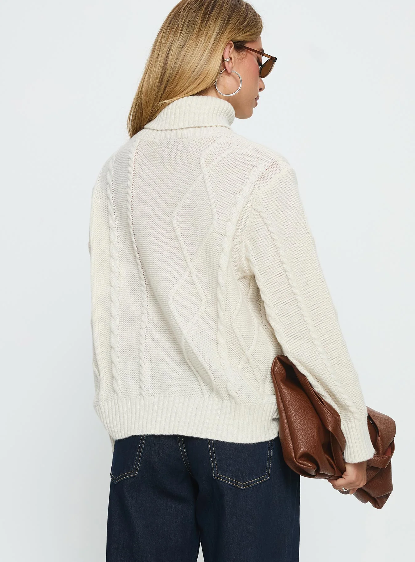 Tarynne Cable Knit Turtle Neck Sweater Beige