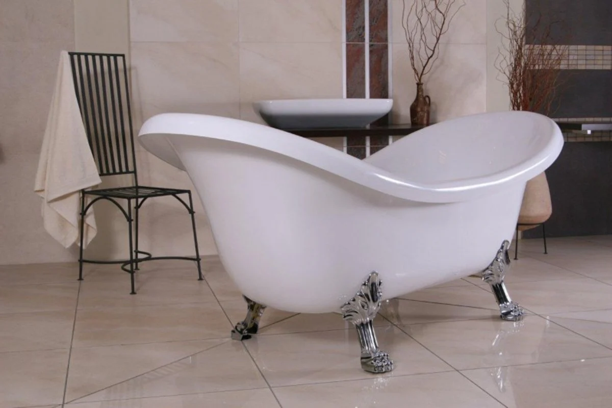 Freestanding Luxury Bathtub Art Nouveau Venice White/Silver - Baroque Bathroom - Retro Bathtub Antique Style - Bathtub Freestanding