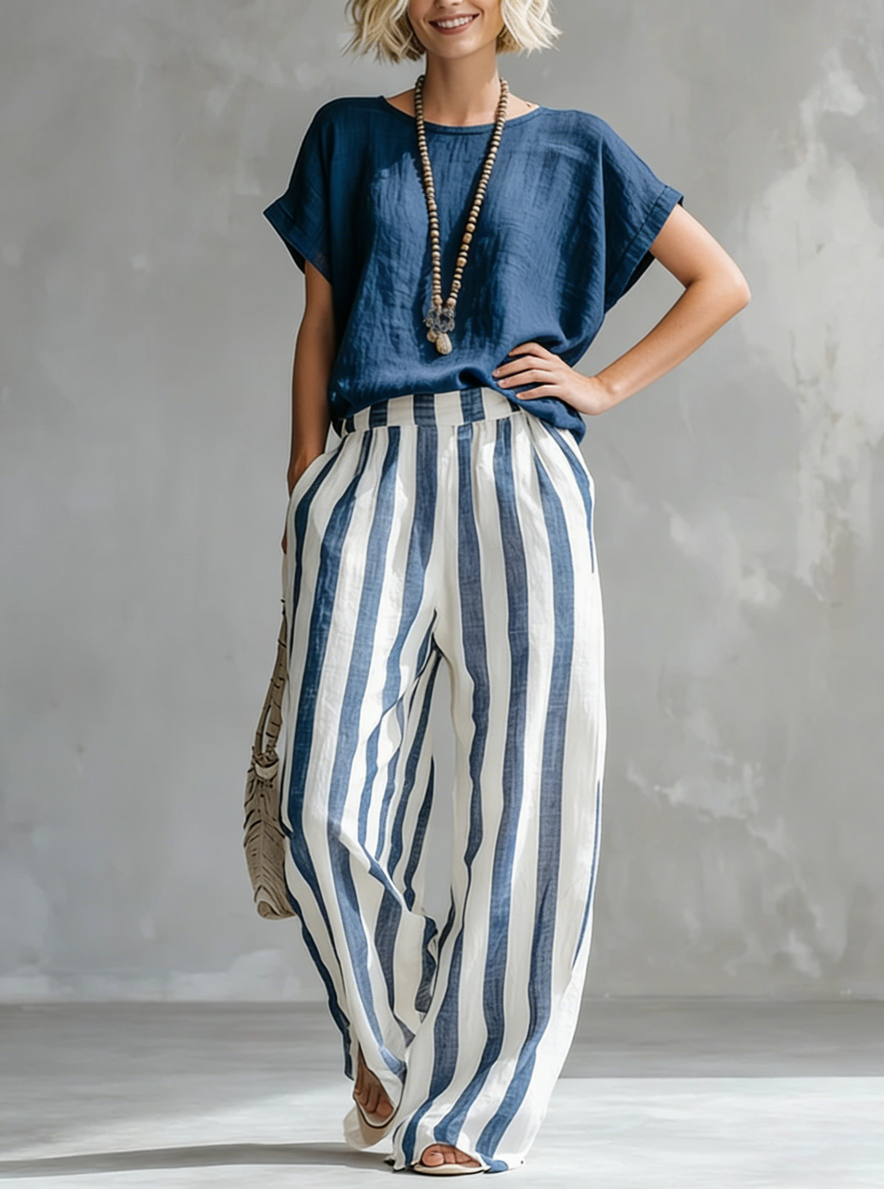 Cozy Loose-fit Striped Cotton-linen Two-piece Set - Nordfashionstorm - Women's Clothing, Fashion for You - Nordfashionstorm.com