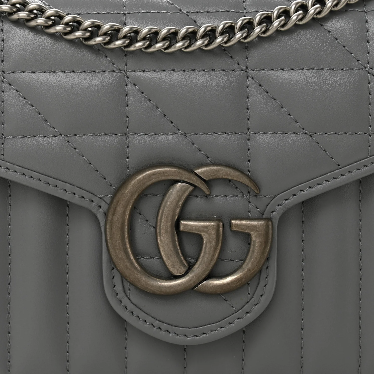 Calfskin Matelasse Aria GG Marmont Chain Wallet Deep Grey - Top Club