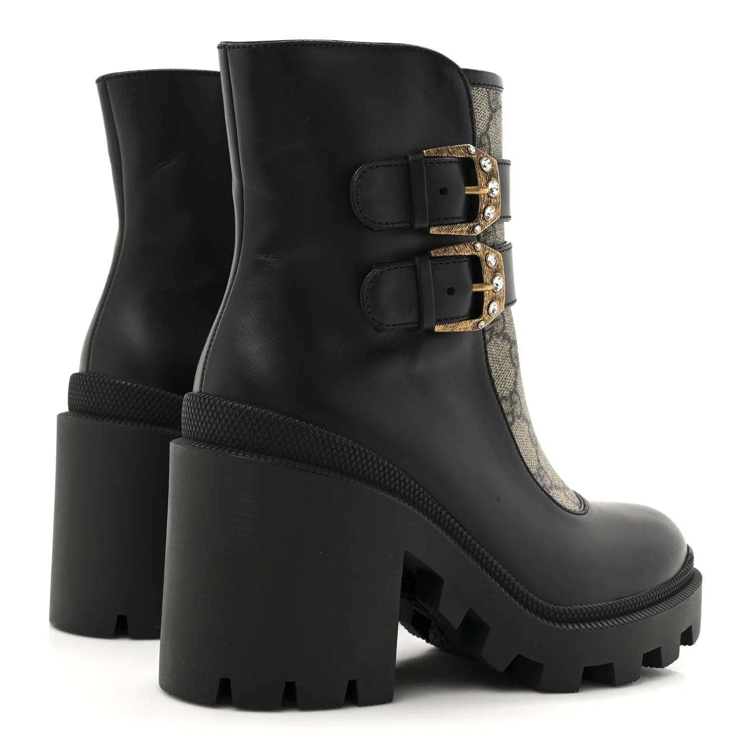 Kensington Calfskin Nappa GG Supreme Monogram Womens Double Buckle Ankle Boots 35 Black - Top Club