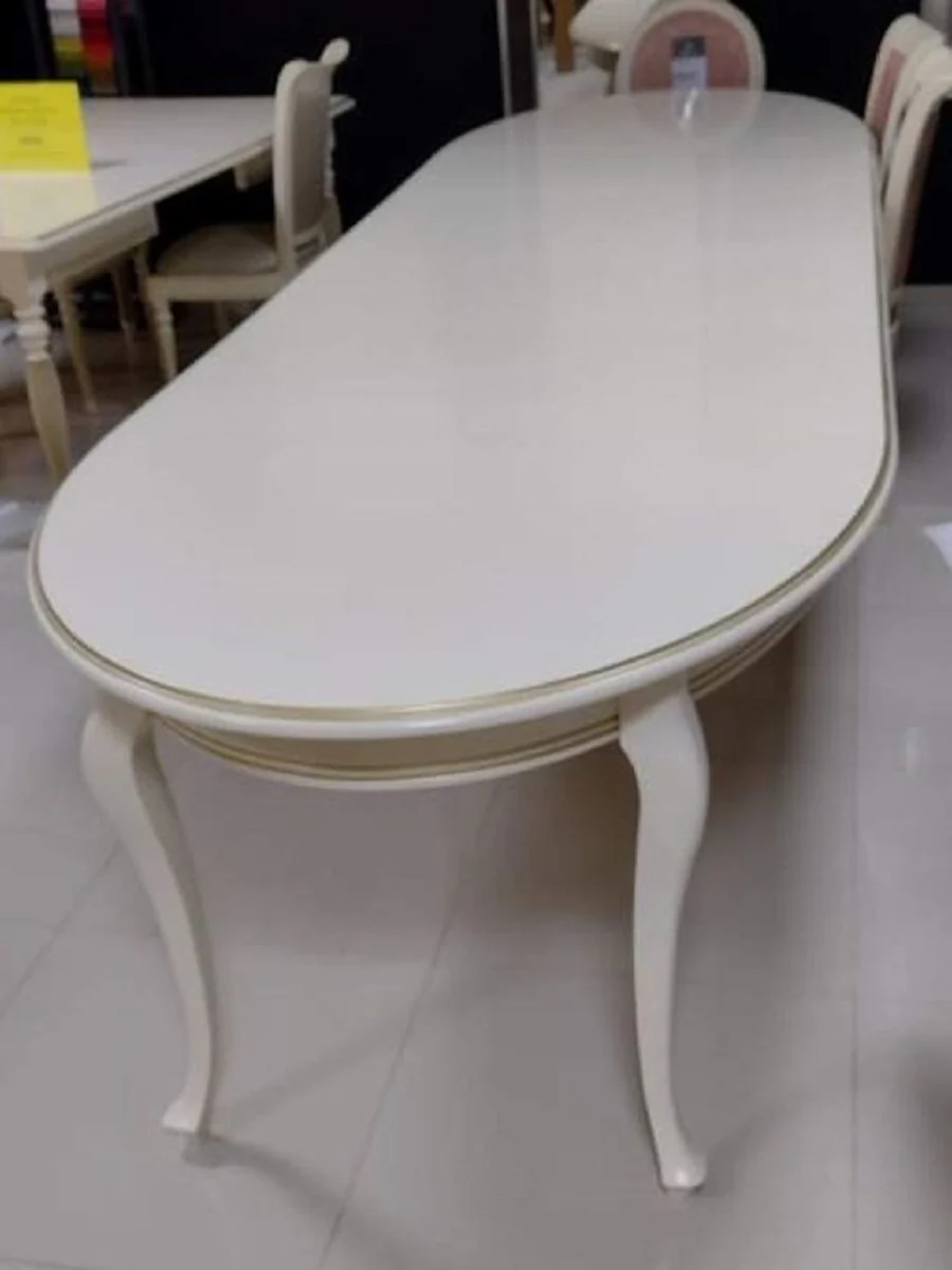 Luxury Art Nouveau dining table cream / gold 160-360 x 110 x H. 78 cm - Oval extendable solid wood dining room table - Baroque & Art Nouveau dining room furniture