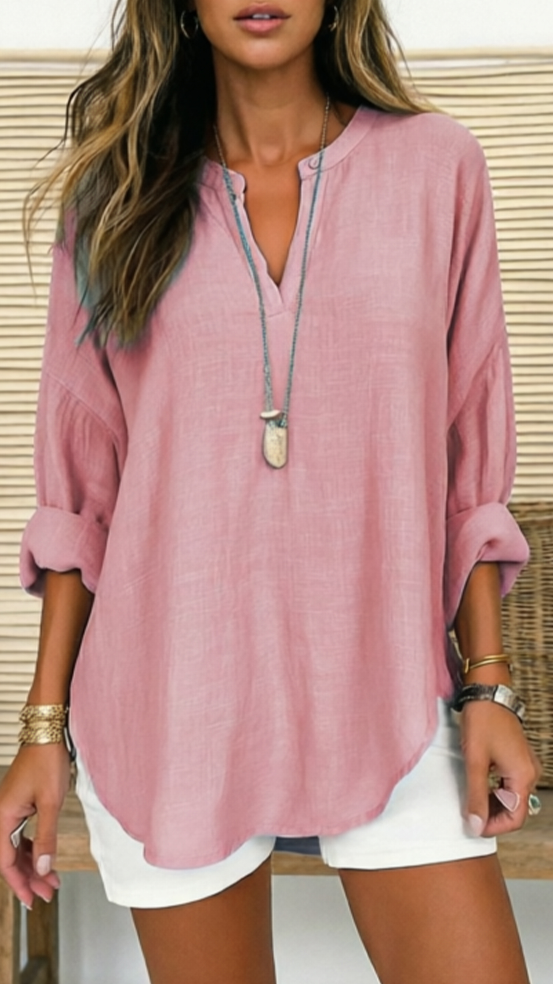 Women's Linen V-Neck Loose Shirt - Nordfashionstorm - Women's Clothing, Fashion for You - Nordfashionstorm.com