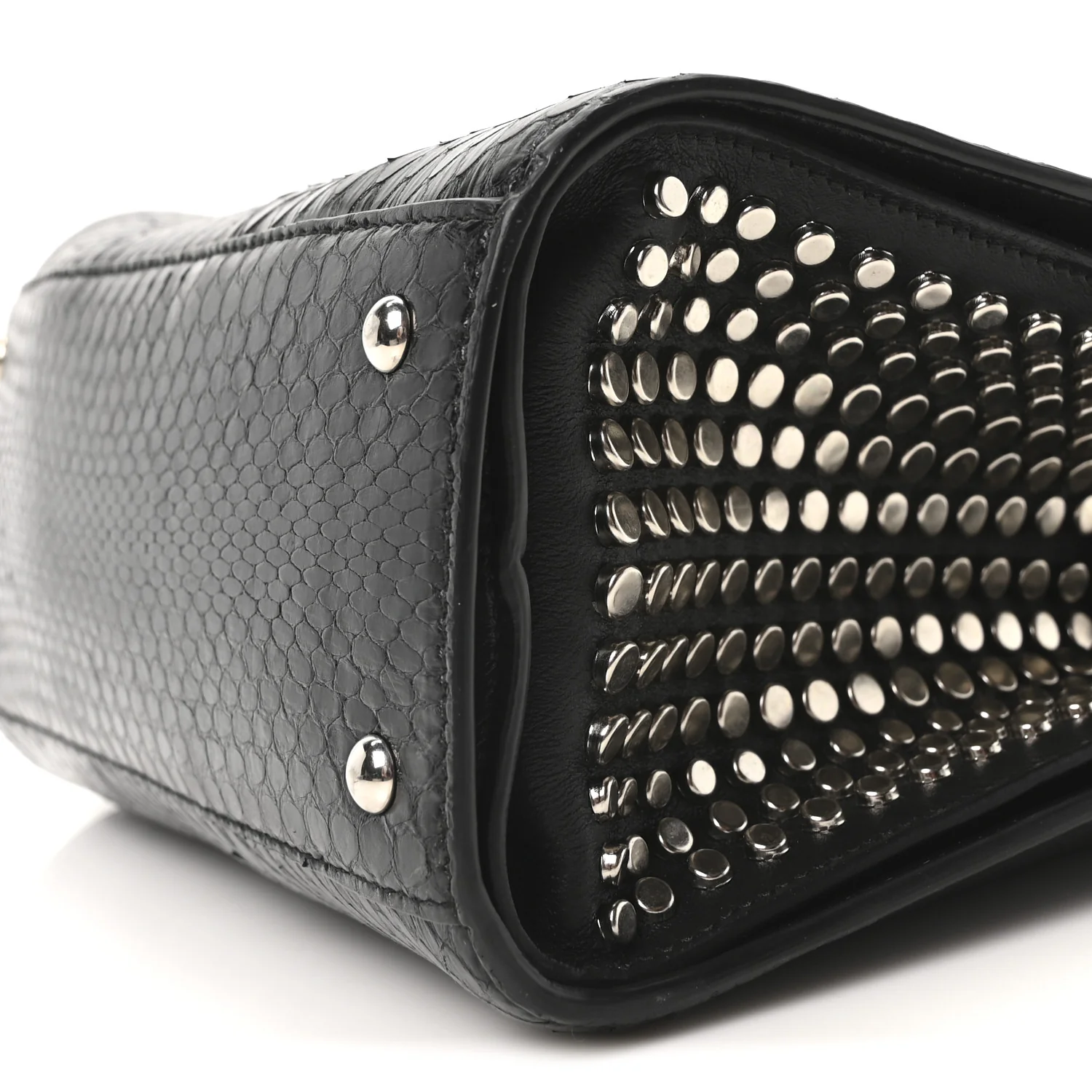 Snakeskin Studded Thalia Top Handle Black - Top Club