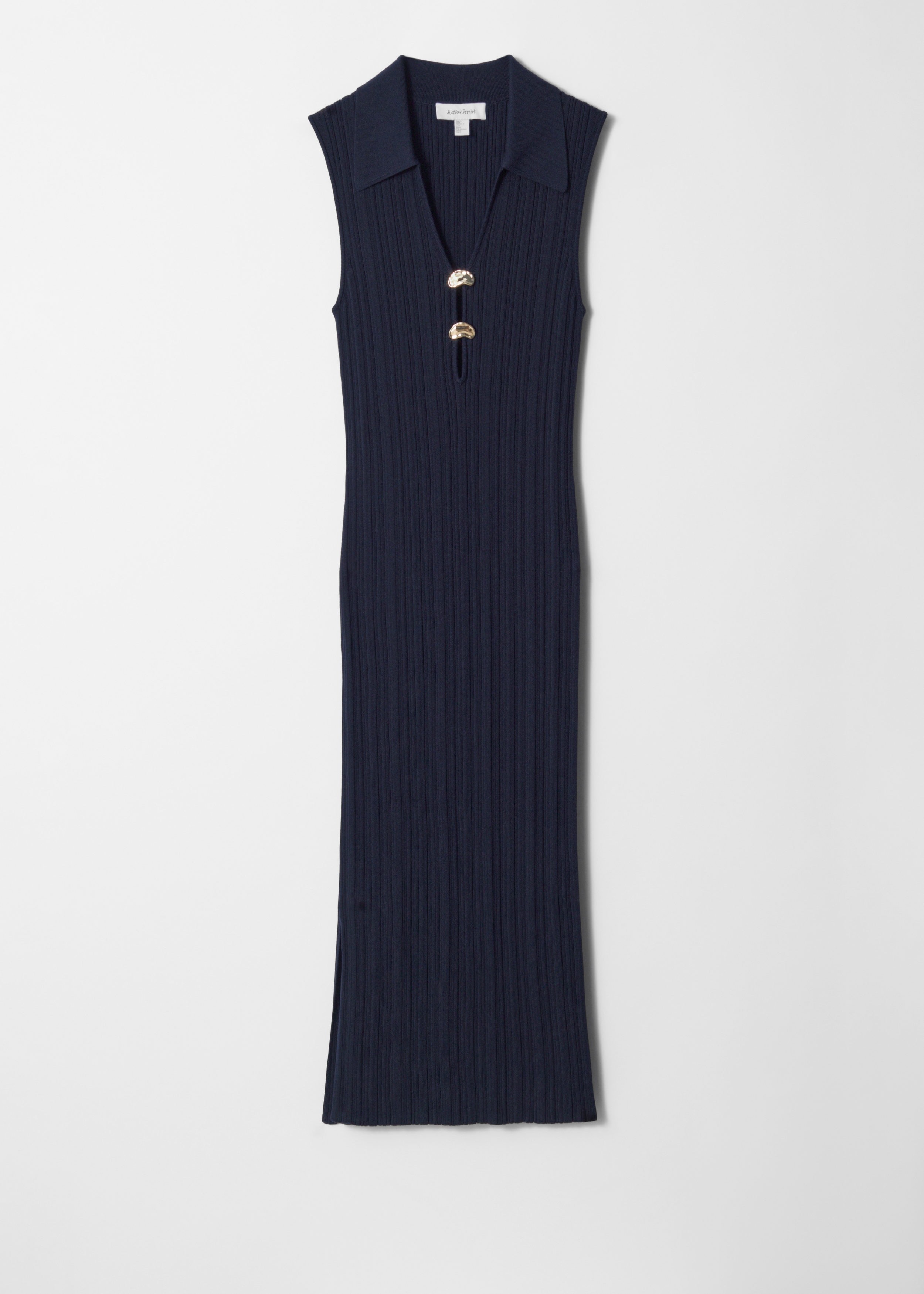 & Other Stories RIB-KNIT COLLARED MIDI DRESS