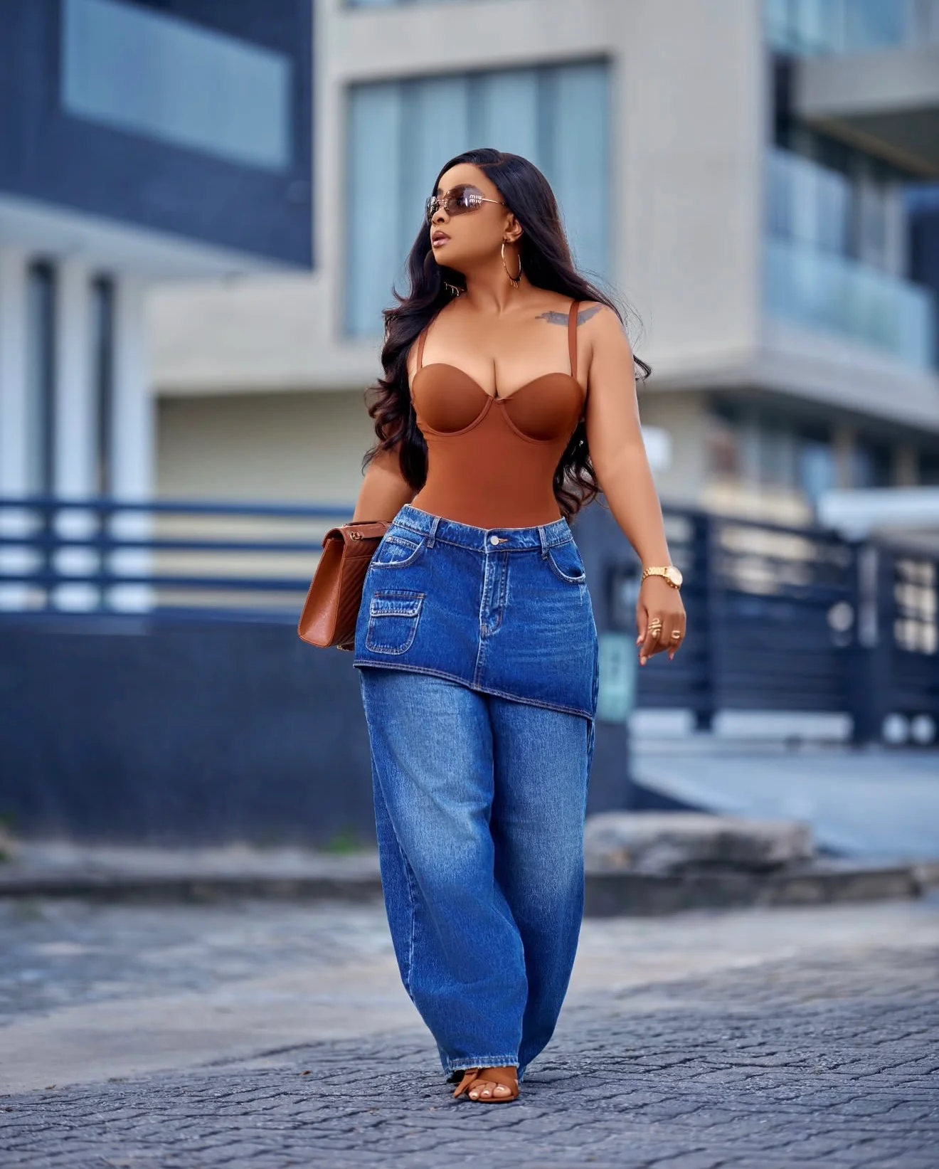 Barrel faux skirt denim pants - XYPARS