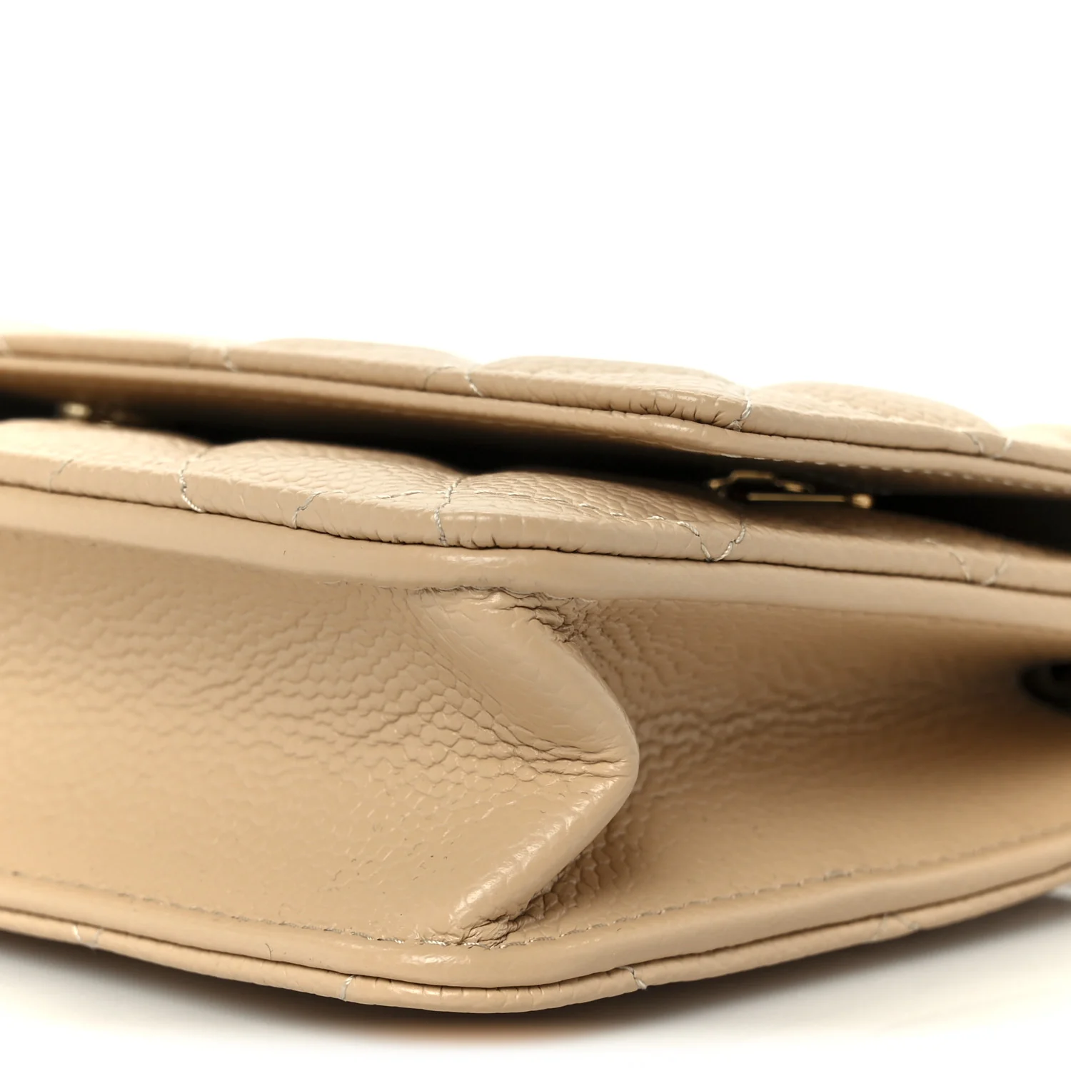 Caviar Quilted Wallet on Chain WOC Beige - Top Club