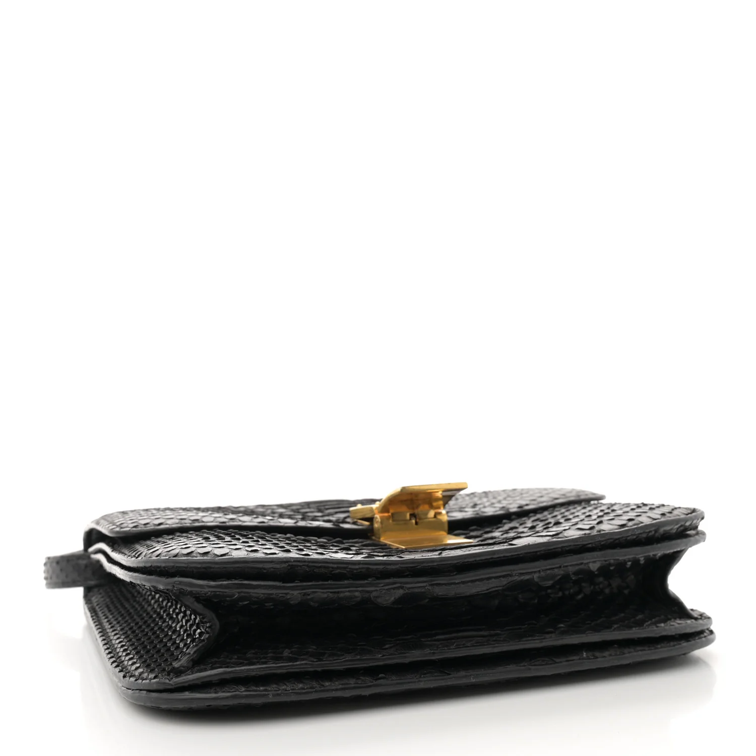 Snakeskin Medium Classic Box Flap Bag Black - Top Club