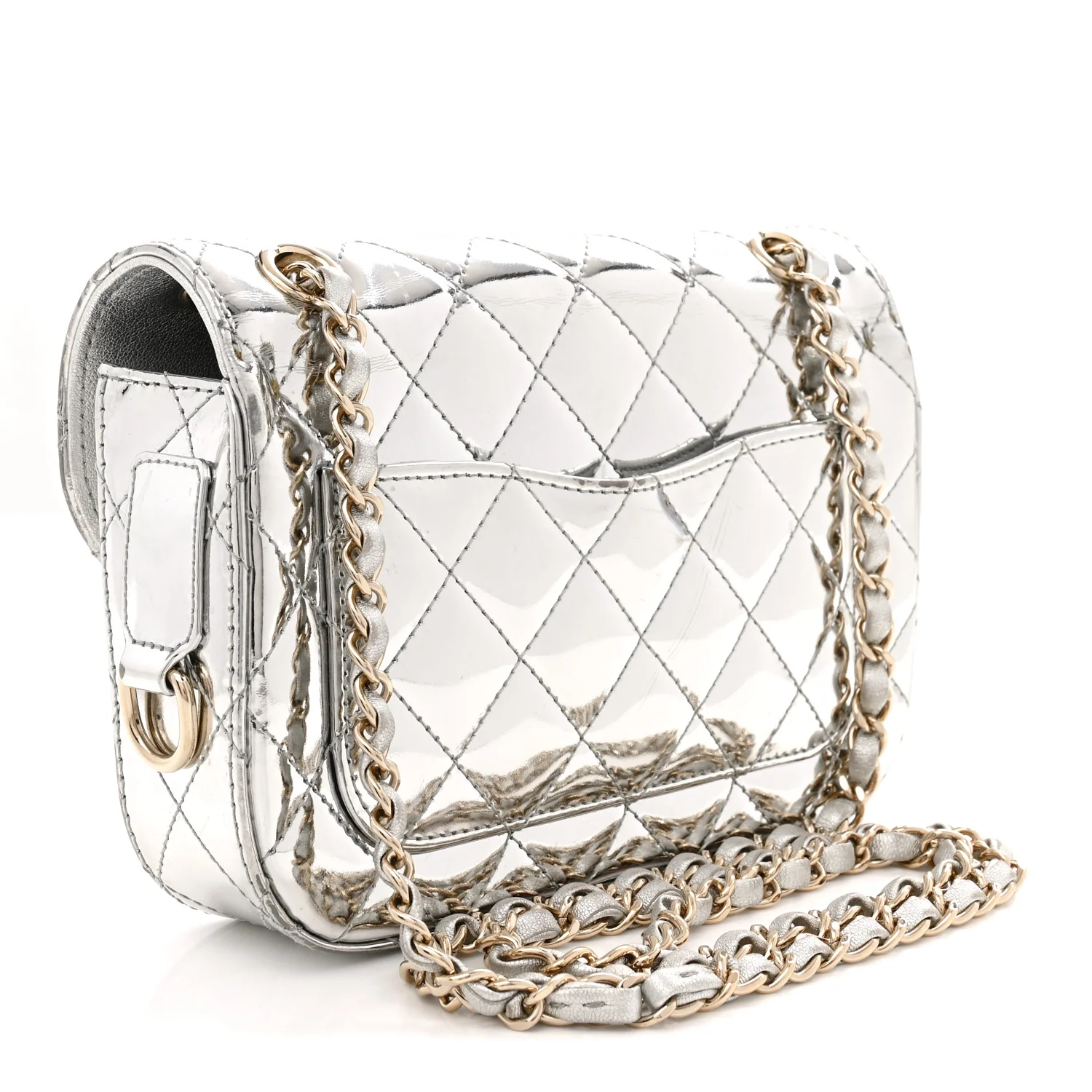 Mirror Calfskin Metallic Calfskin Quilted Hollywood Boulevard Mini Flap With Star Coin Purse Silver - Top Club